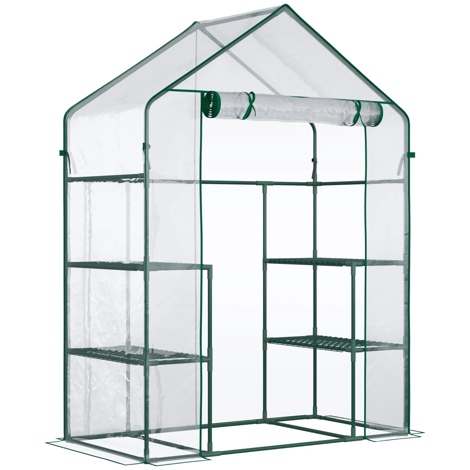 DremFaryoyo 5‘ x 2.5‘ x 6.5‘ Mini Walk-in Greenhouse Kit  Portable Green House with 3 Tier Shleves  Roll-Up Door  and Weatherized Plastic Cover for Backyard Garden  Clear