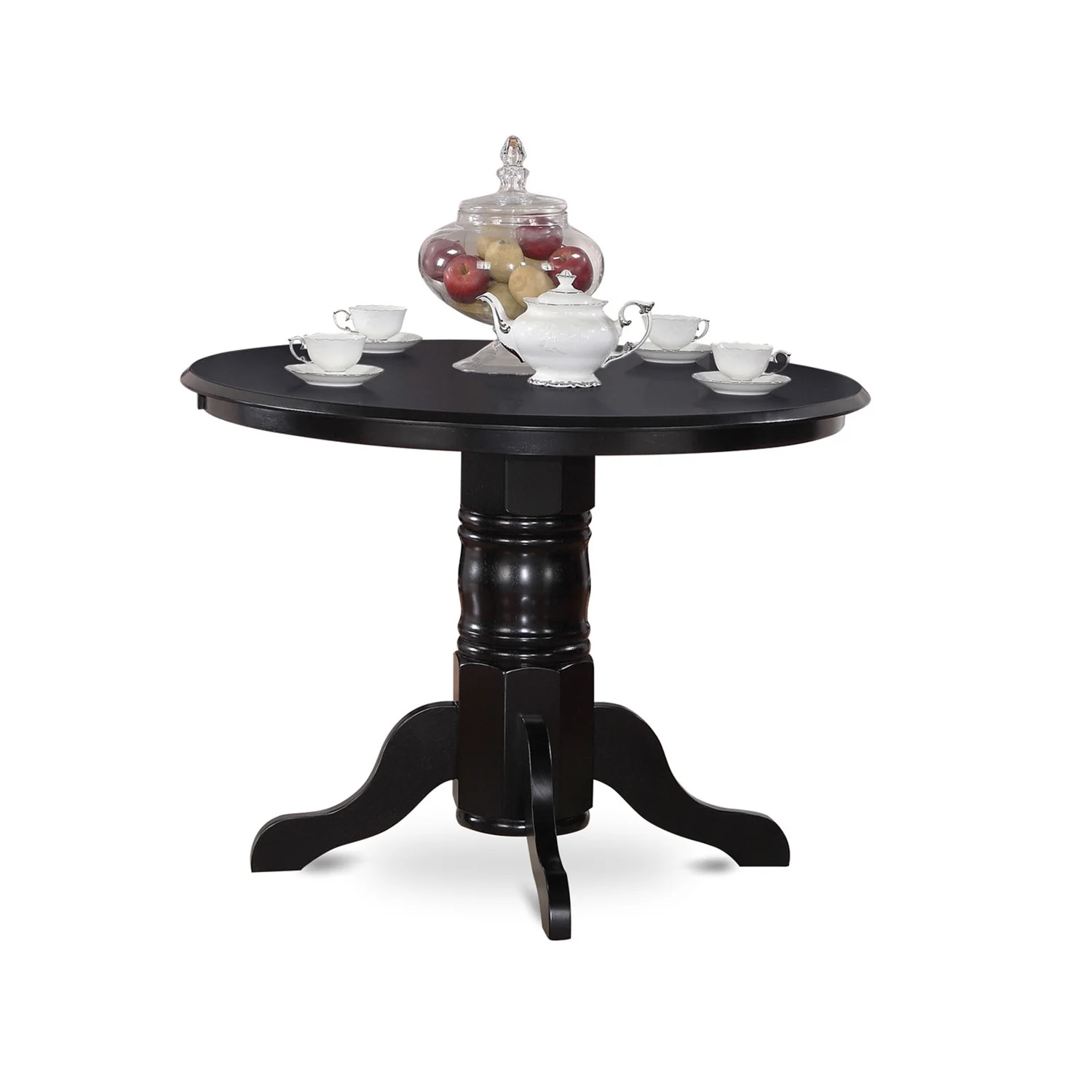 HomeStock Retro Renaissance 5Pc Dining Set Includes A Round Dining Room Table And Four Vertical Slatted Linen Seat Kitchen Chairs, Black Finish