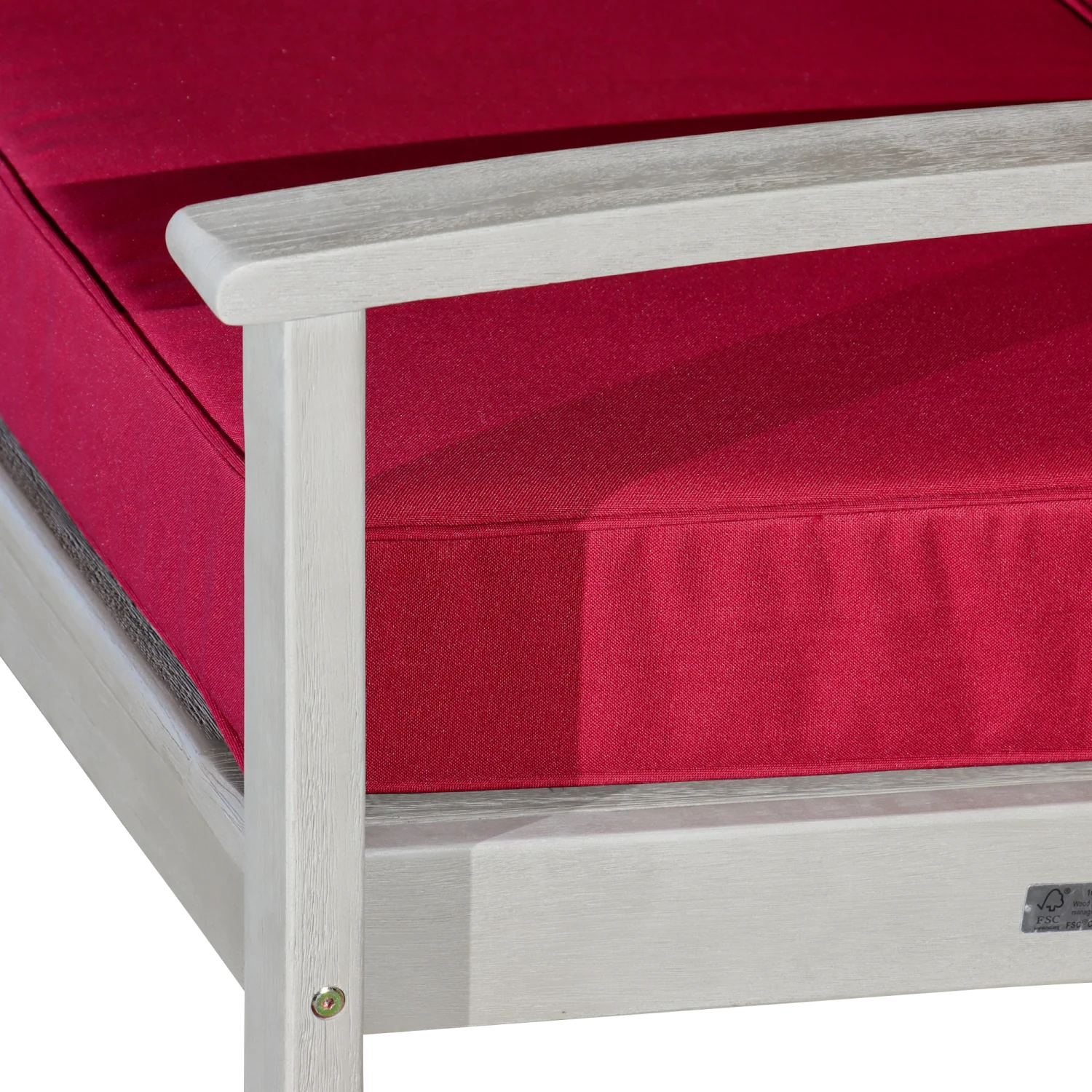 YLtoohoom Eucalyptus Rocking Chair with Cushions  Natural Oil Finish  Burgundy Cushions