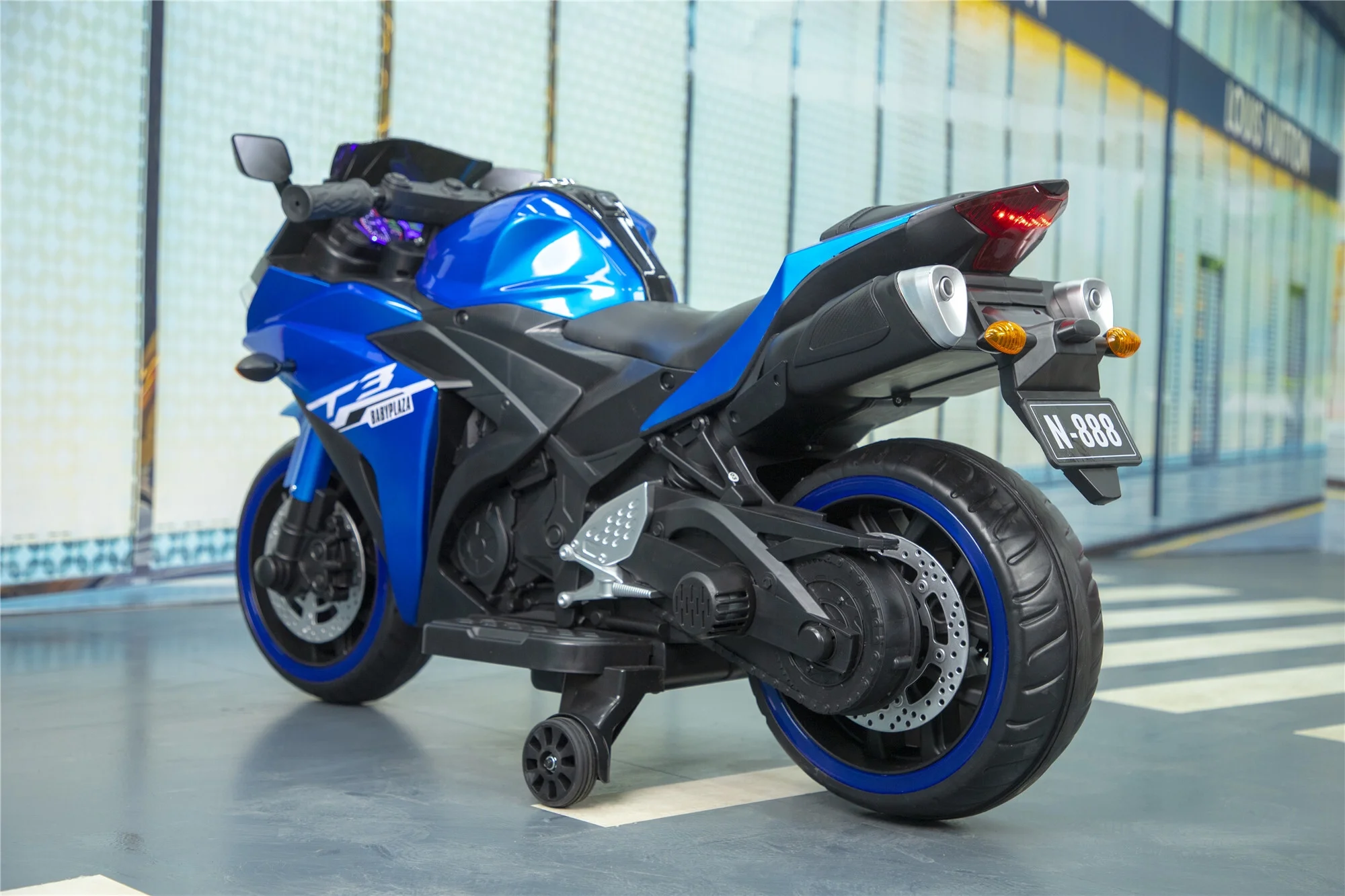 LightingGo 12V Kids Toys Motorcycle, Electric Ride on Toys with Training Wheels,Manual Throttle, for 3-6 Years Boys Girls, Blue