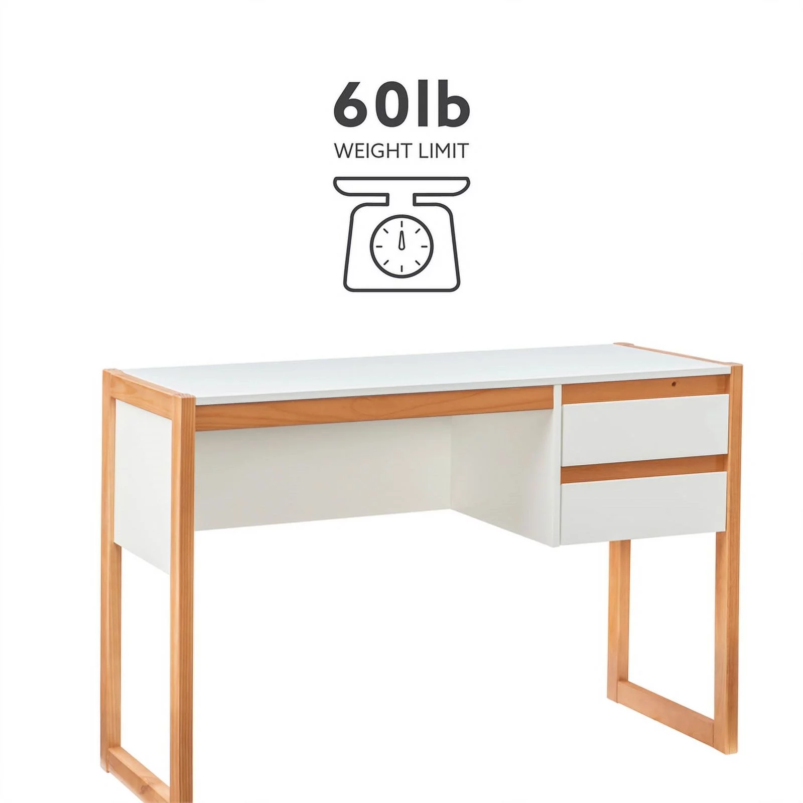 Linon Brock Wood Two Drawer Desk in White and Natural