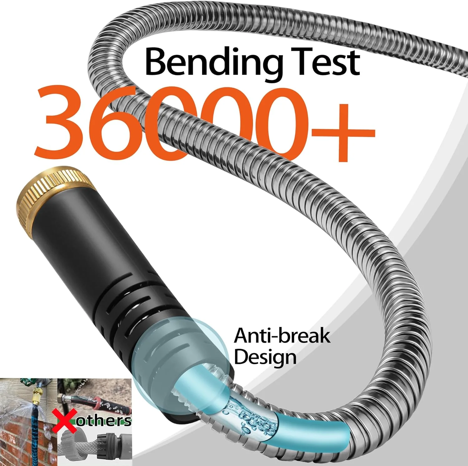 304 Stainless Steel Metal Garden Hose 50 ft,Heavy Duty Water Hoses with 3/4''Solid Fittings,Flexible,Lightweight,No Kink& Tangle Free,Pet Puncture Proof Hose Car Washing pipe for Yard,Outdoor