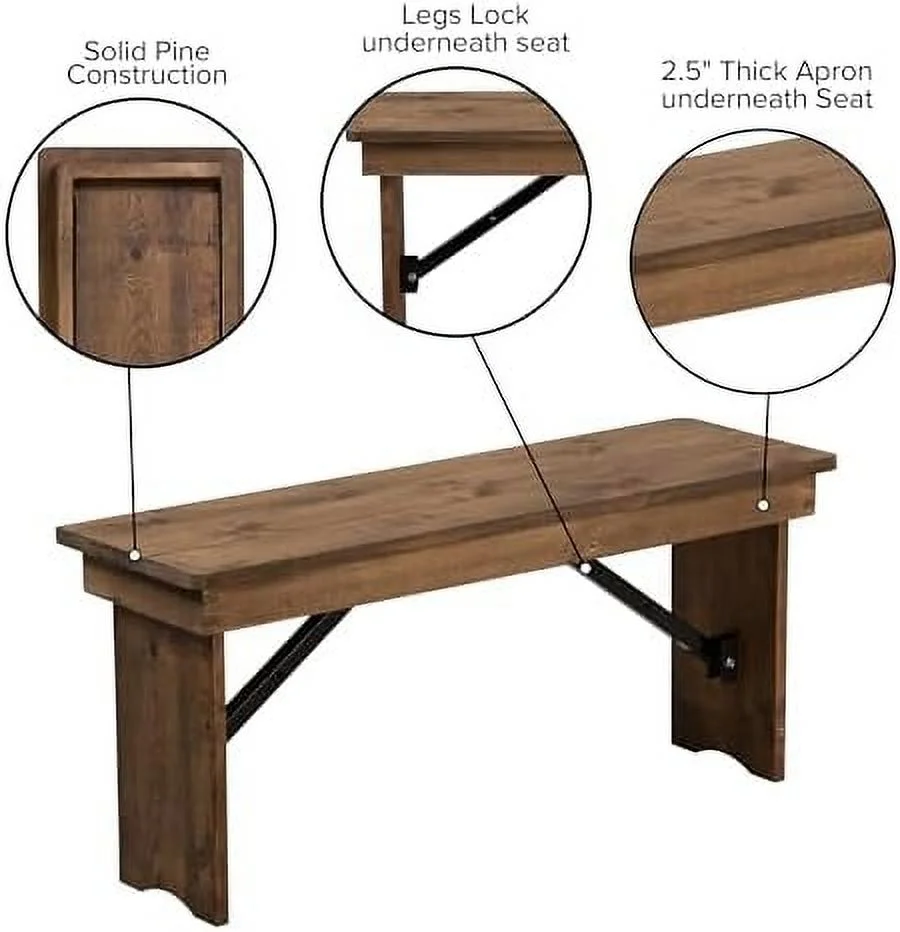 HYHBIBOOM Tinsley 40" x 12" Mahogany Solid Pine Folding Farmhouse Style Bench