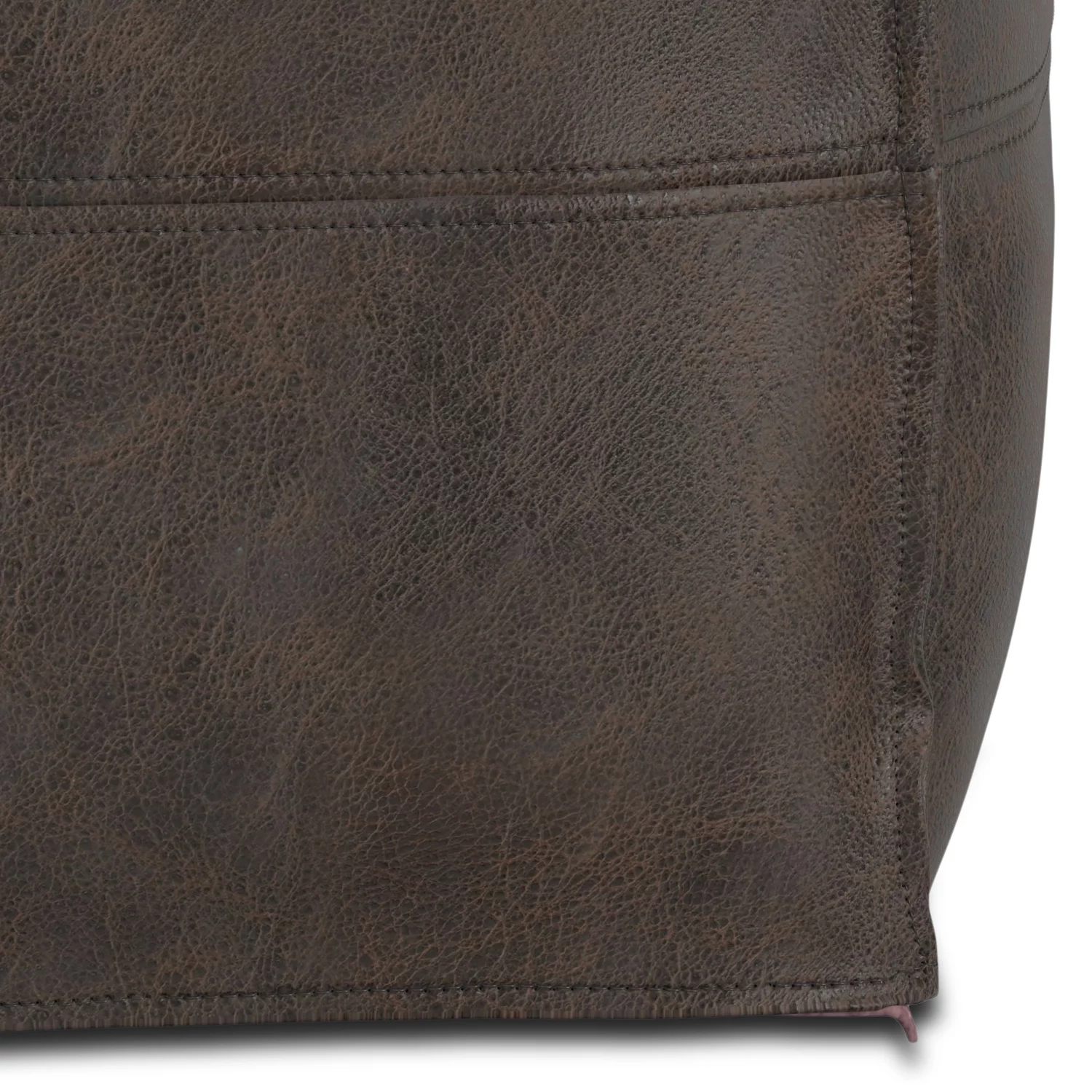 Simpli Home Sheffield Boho Square Pouf in Distressed Dark Brown Leather