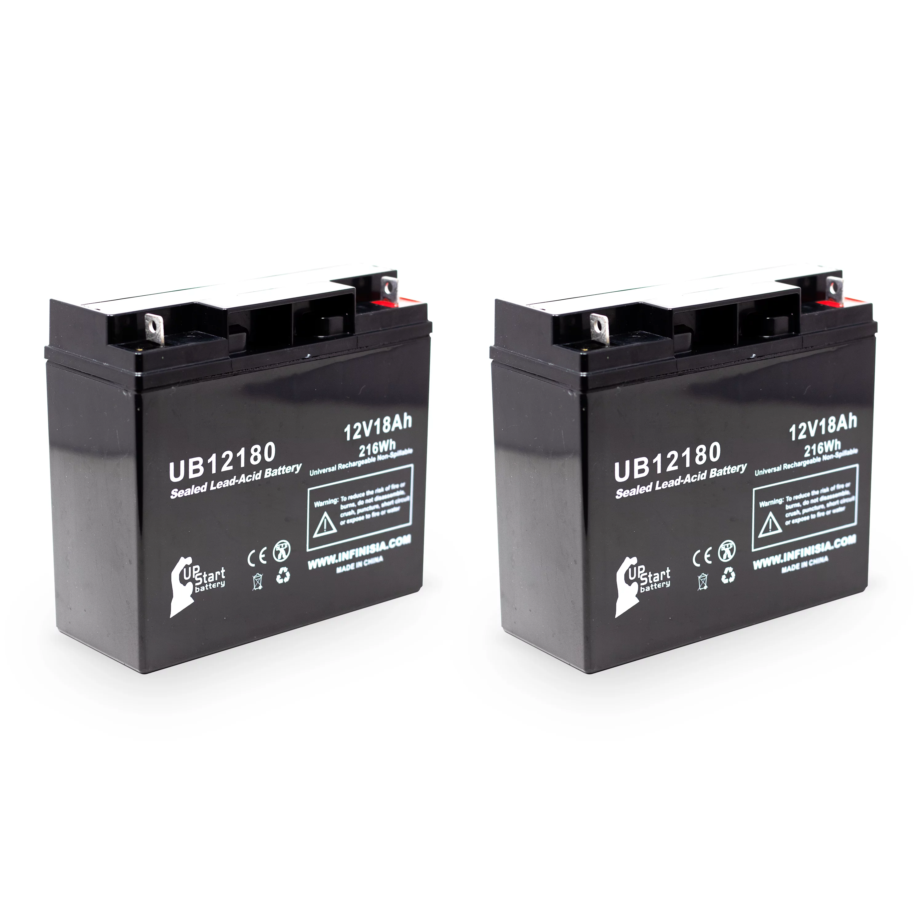 2x Pack - Compatible Golden Technology Alante Jr Battery - Replacement UB12180 Universal Sealed Lead Acid Battery (12V, 18Ah, 18000mAh, T4 Terminal, AGM, SLA)