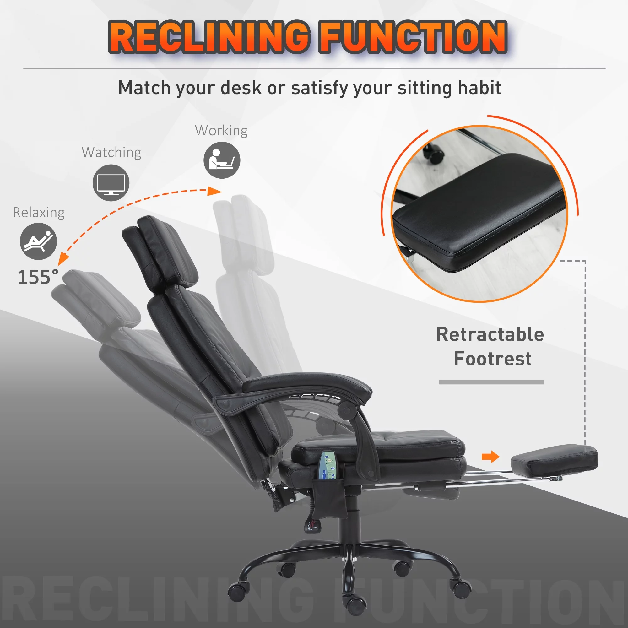 Vinsetto 6-Point Vibration Massage Office Chair Faux Leather w/ Wheel, Black