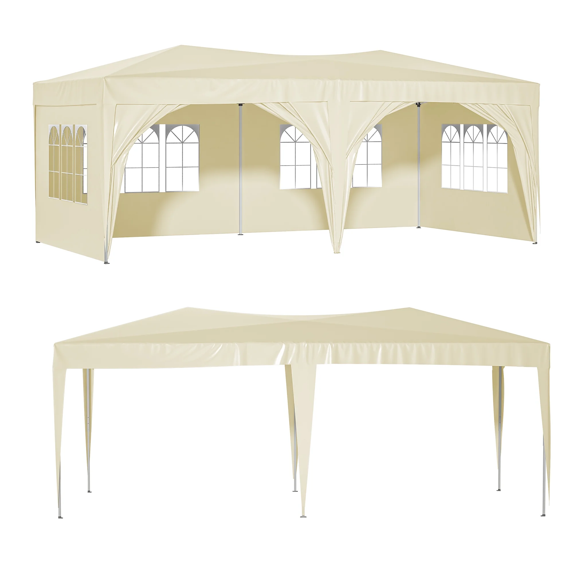 Al Fresco 10x20 Outdoor Canopy Tent, Ez Pop Up Canopy Tent, Waterproof Gazebo with 6 Removable Sidewalls and Carry Bag, Easy Set Outdoor Wedding Camping Pavilion Shelter Cater Events, Beige