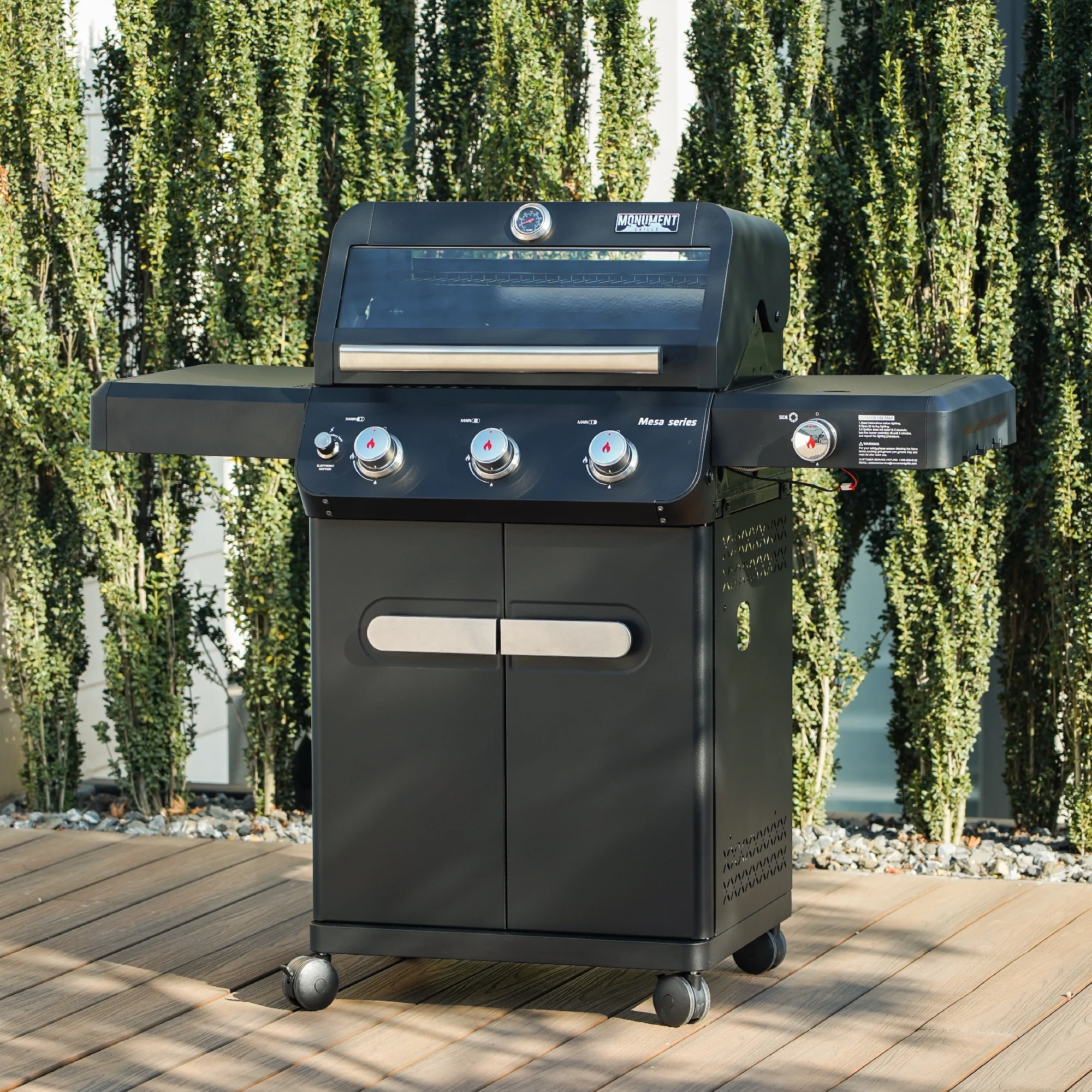 Mesa 3-Burner Propane Gas Grill in Black with Clear View Lid and LED Controls