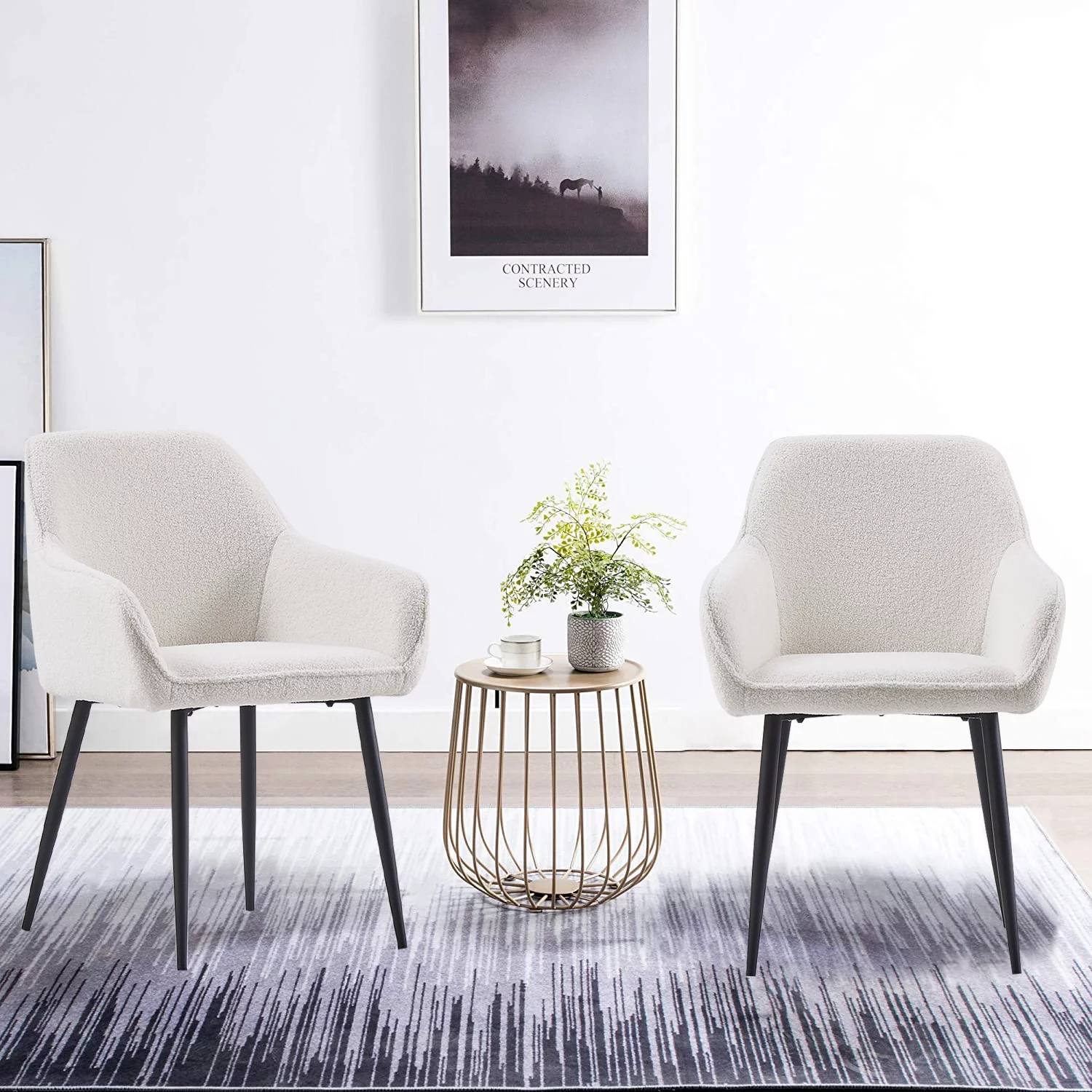 KEIVVAKN Teddy Fleece Dining Chairs Dining Room Set of 2 Armchair Upholstered Seat White