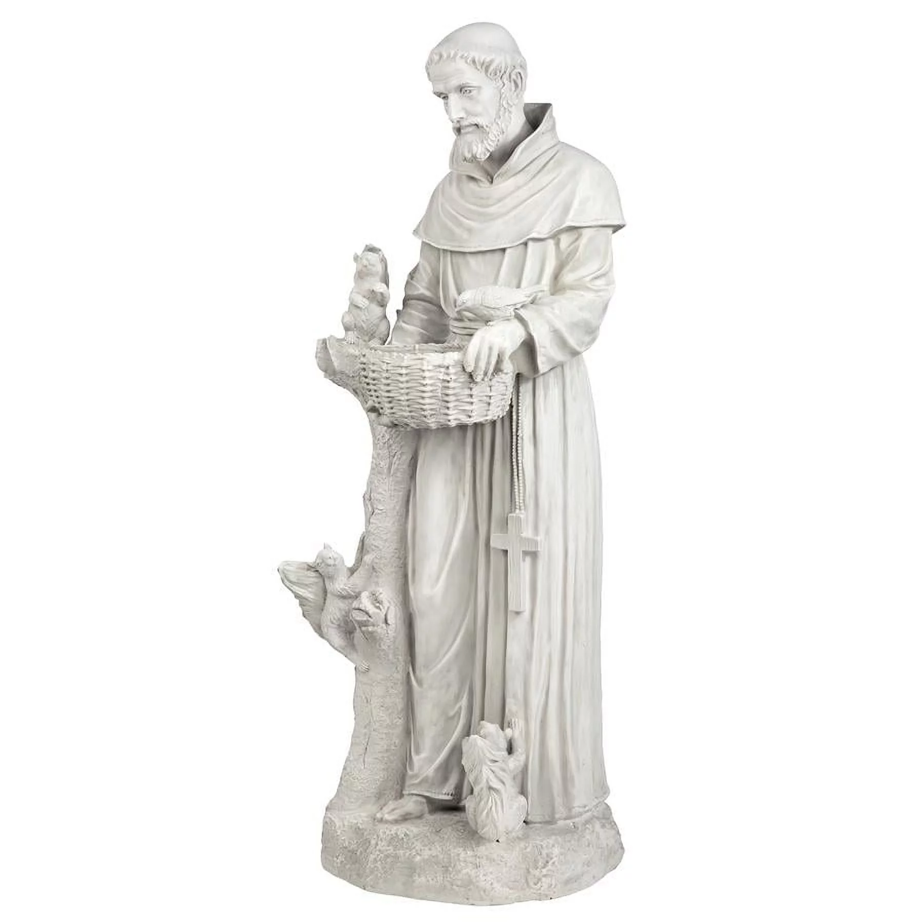 Design Toscano Nature's Nurturer Saint Francis Garden Statue Birdfeeder, Large 37 Inch, Polyresin, Antique Stone