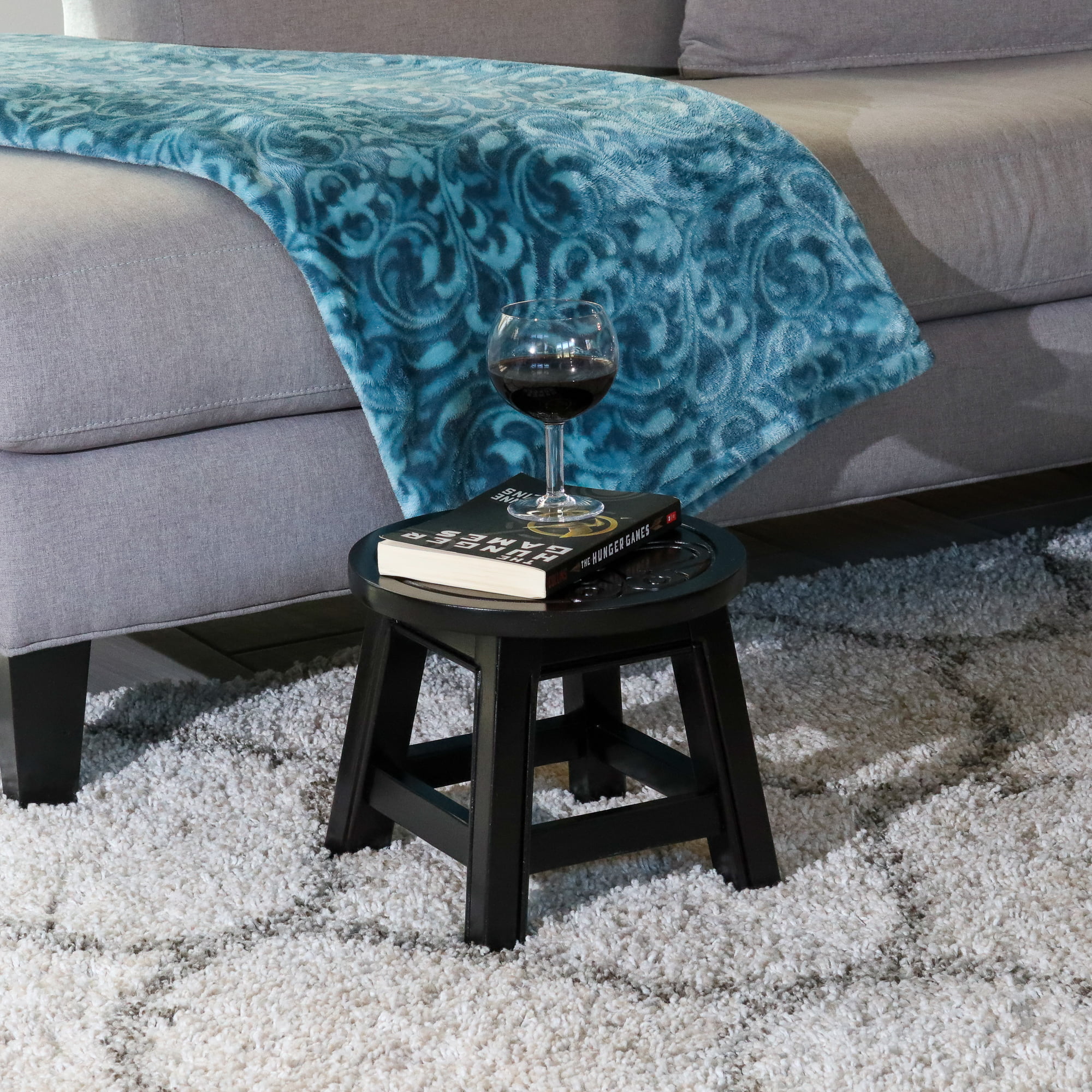 Homiyad Carved Wooden Step Stool, Butterflies, Espresso