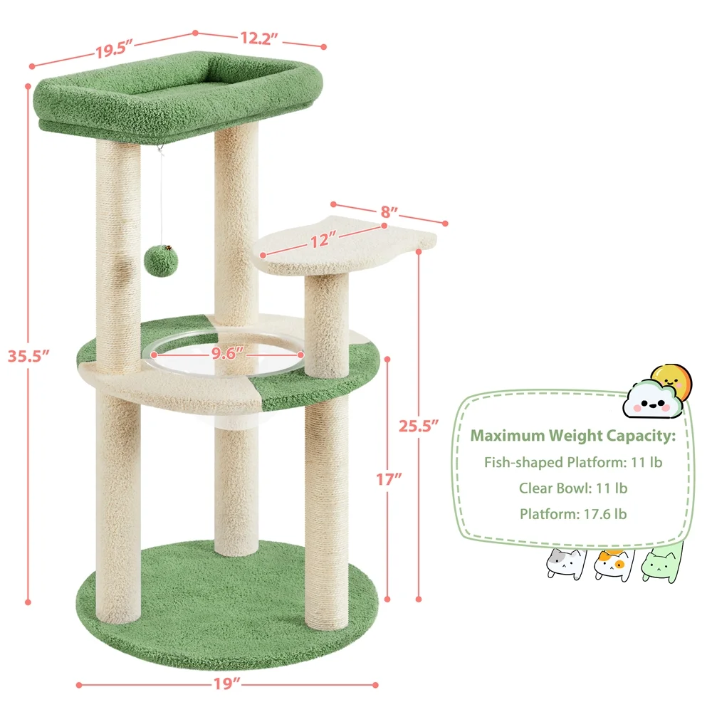 Yaheetech 35.5'' Tall Ocean Cat Tree with Scratching Posts, Army Green/Beige