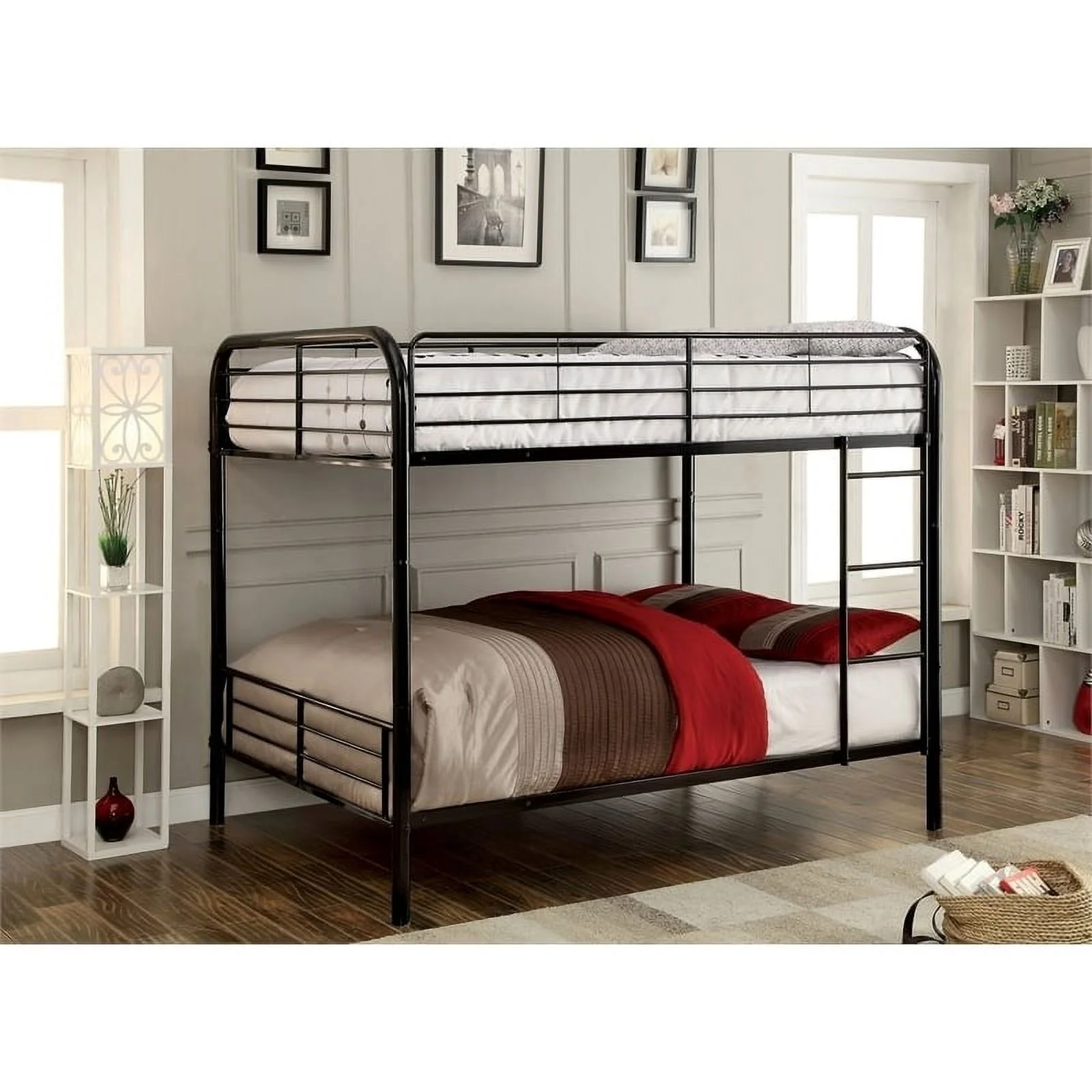 Bowery Hill Contemporary Metal Twin over Twin Bunk Bed in Black