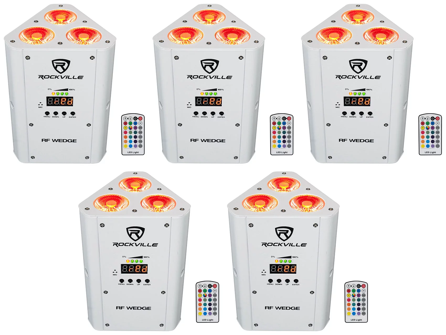 5 Rockville RF WEDGE WHITE RGBWA+UV Battery Wireless DMX DJ Up Lights+RF Remotes