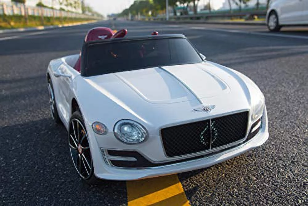 Rock Wheels Licensed Bentley EXP12 Kids Ride on Toy Car, 12V Battery Powered Children Electric 4 Wheels w/ Parent Remote Control, Foot Pedal, 2 Speeds, Music, Aux, LED Headlights (White)