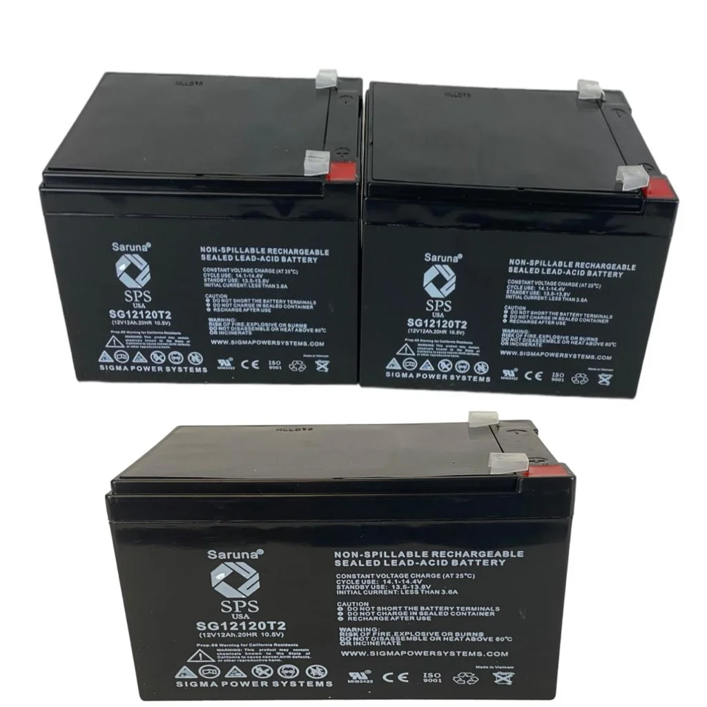 SPS Brand 12V 12Ah Replacement Battery (SG12120T2) for Luyuan PB302 JB2-1 Scooter (3 Pack)