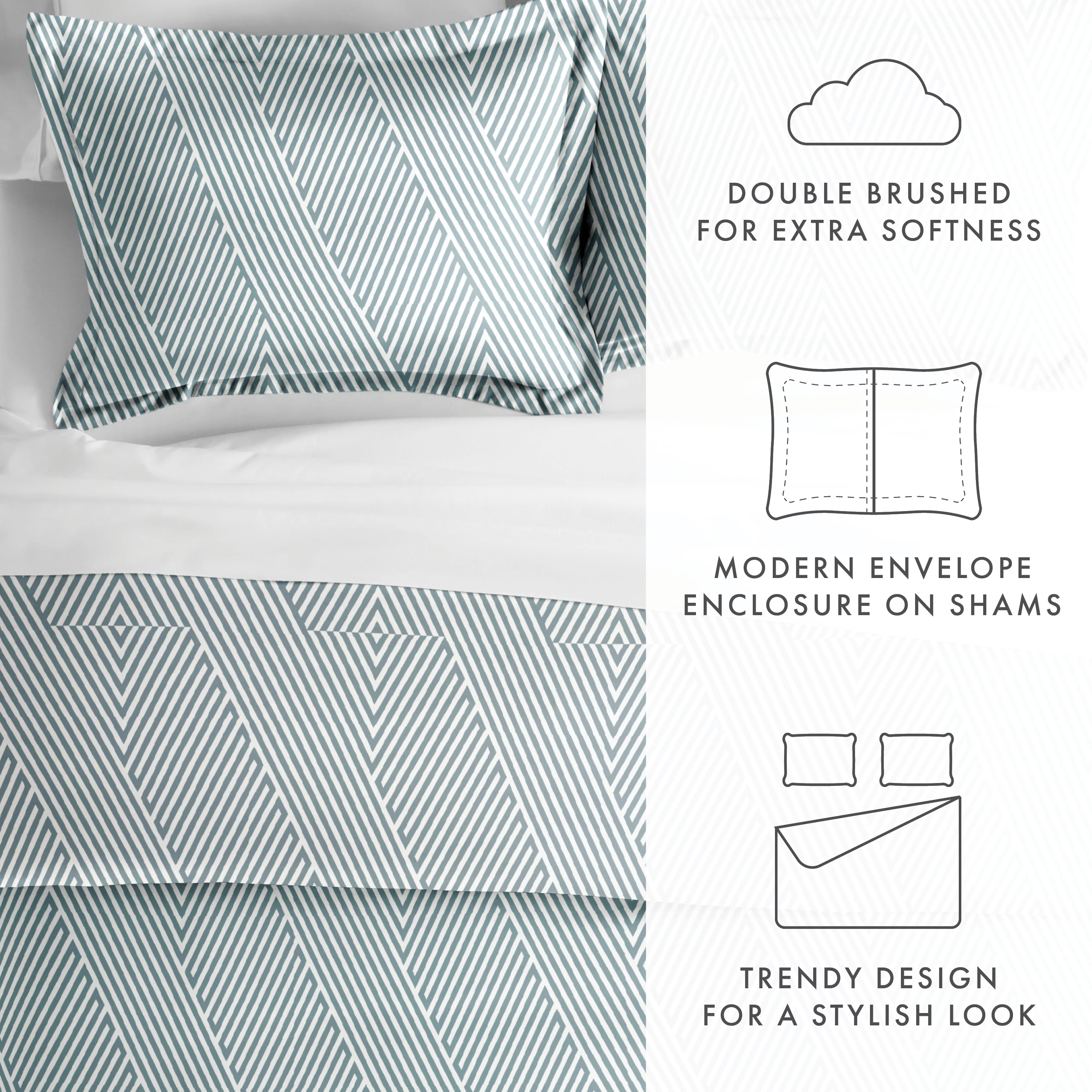 Noble Linens Light Blue Modern Diagonal 3-Piece 3-Piece Duvet Cover Set, Full/Queen