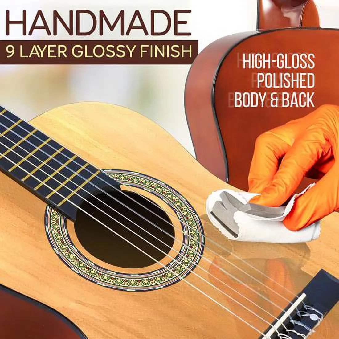 Pyle Classical Acoustic Guitar Kit, 1/2 Junior Size Instrument for Kids, Adults, 34” Natural Gloss