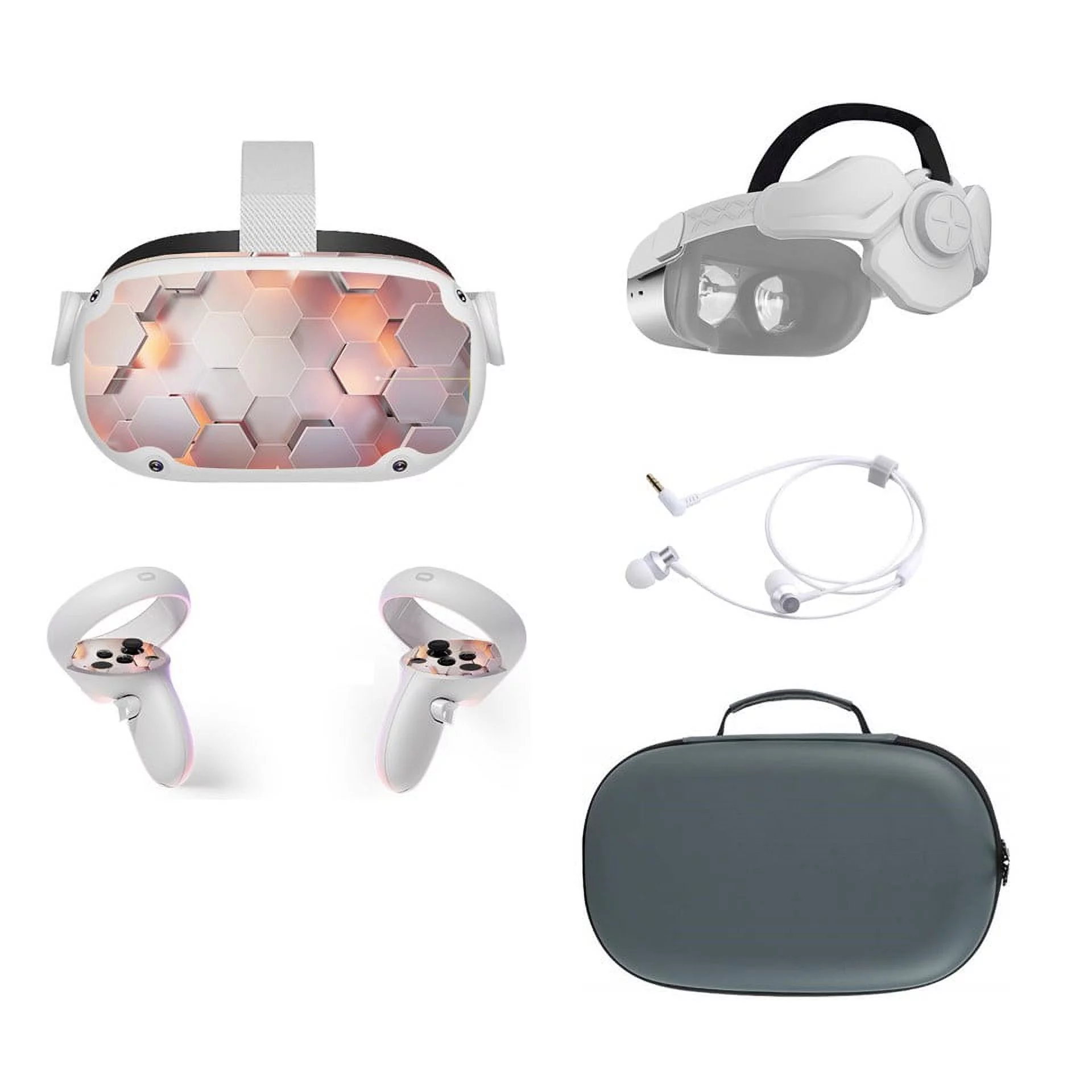 2022 Oculus Quest 2 All-In-One VR Headset, Touch Controllers, 256GB SSD, 1832x1920 up to 90 Hz Refresh Rate LCD, 3D Audio, Mytrix Head Strap, Carrying Case, Earphone, Futuristic Stickers