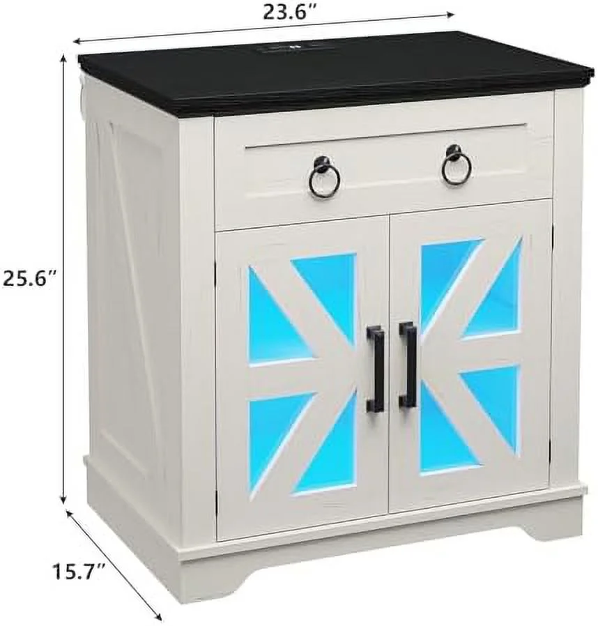 YPDCHB End Table Set 2 with LED Lights  23.6" Large Farmhouse End Table with Charging Station  Night Stand Set 2 with Adjustable  Shlef  for Living Room  Bedroom (White 2PCS)