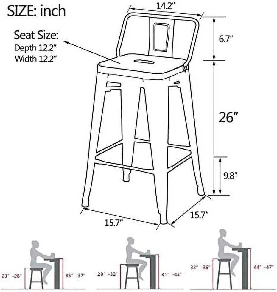 YZboomLife 30 inch Metal  Stools Set of 4  Height Stools with Backs Modern  Chairs for Indoor Outdoor White
