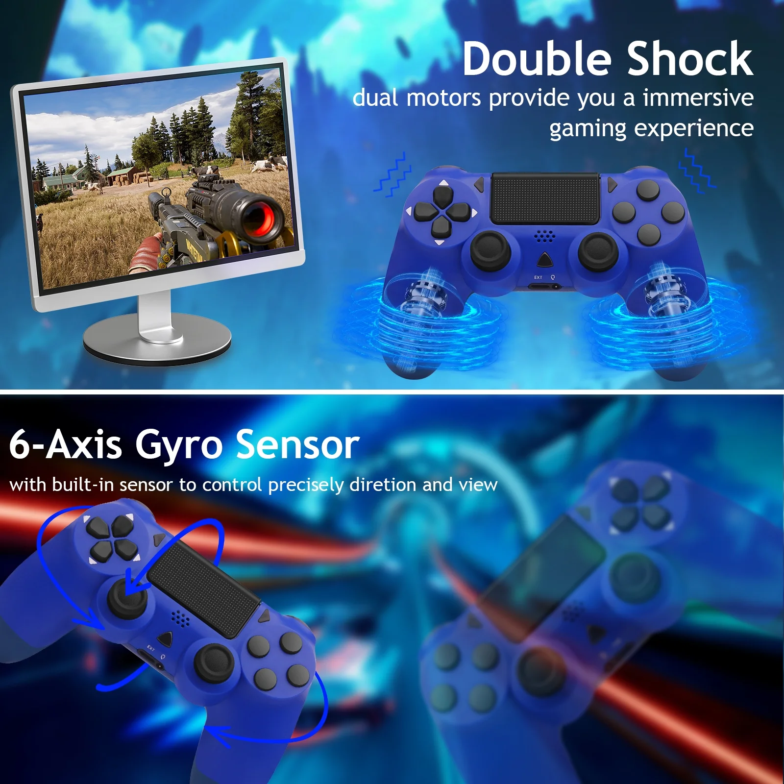 Wireless Controller for PS4, Remote Game Joystick Compatible with PlayStation 4/PS4 Slim/PS4 Pro (Blue)