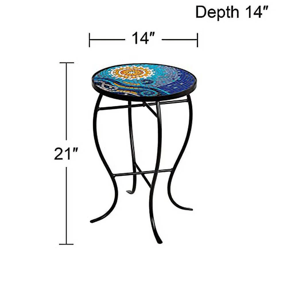 Teal Island Designs Ocean Scene Modern Black Metal Round Outdoor Accent Side Tables Set of 2 14