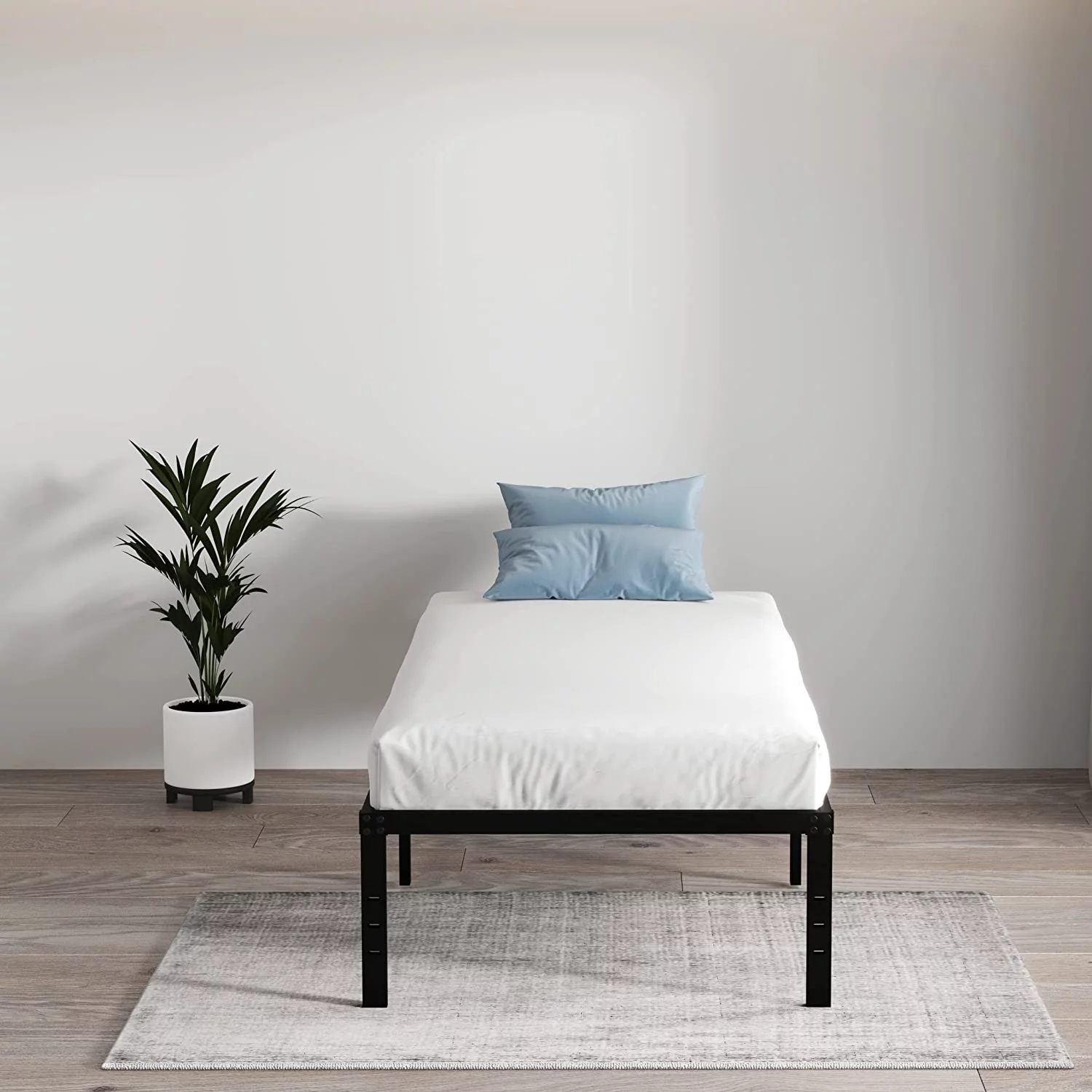 18 Inch Twin Bed Frame No Box Spring Needed, Heavy Duty Tall Metal Twin Platform Bed Frames with Large Storage Space, Noise Free, Easy Assembly, Black