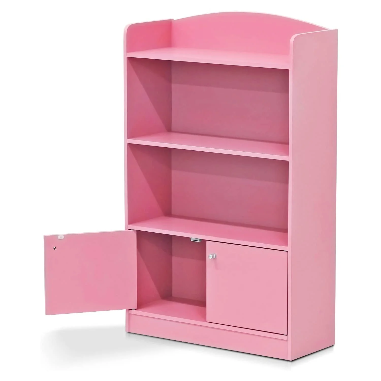 Furinno Lova Engineered Wood Bookshelf with Storage Cabinet in Pink