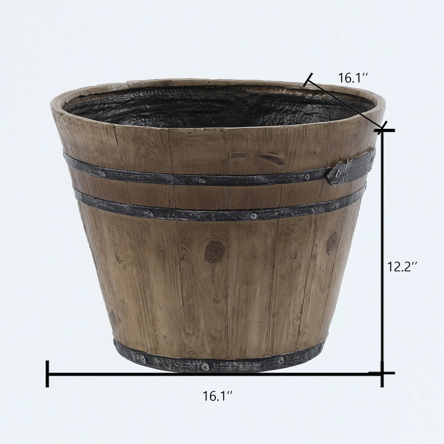 LuxenHome Set of 2 Brown Rustic MgO Barrel Planters