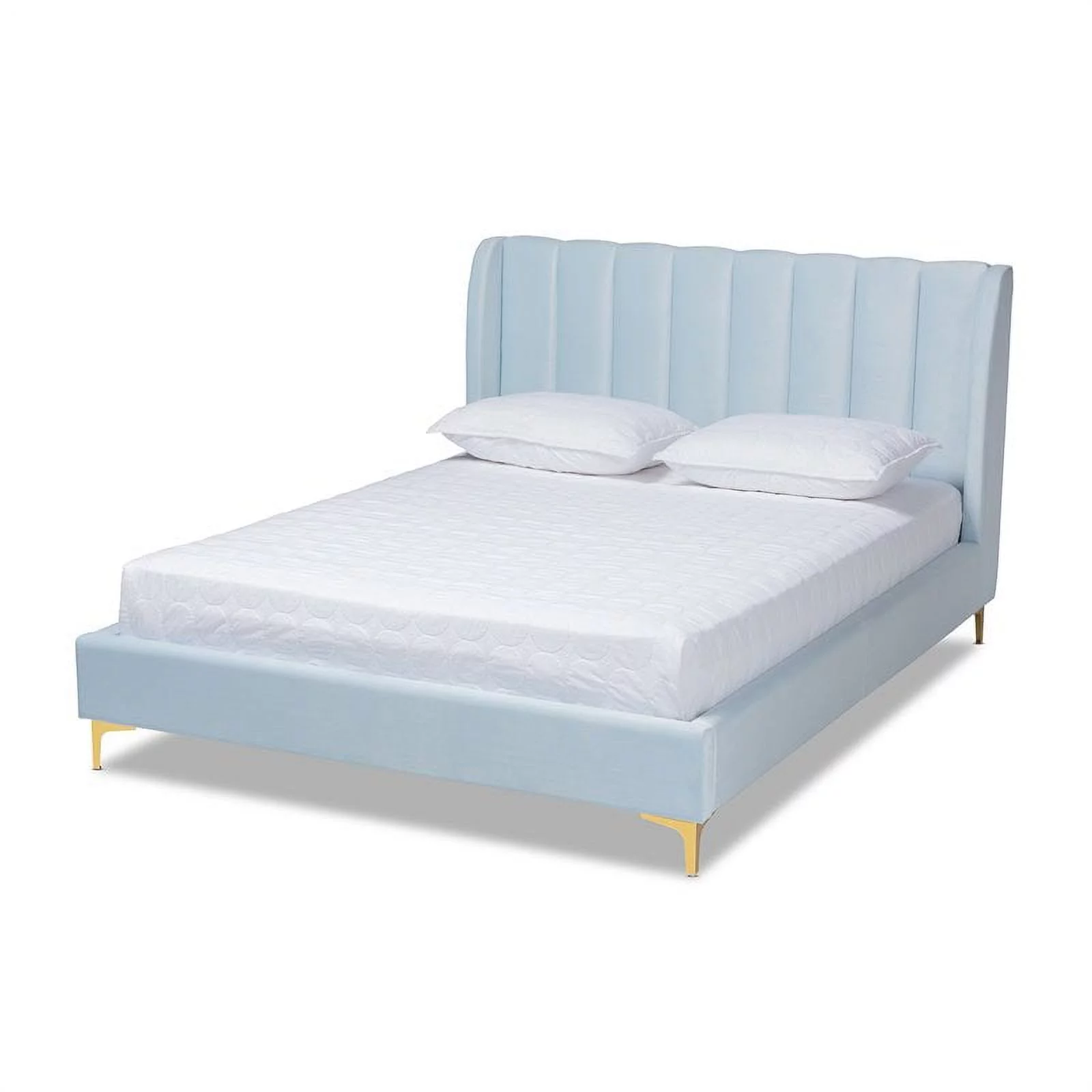 Bowery Hill Modern Velvet Upholstered Queen Platform Bed in Light Blue