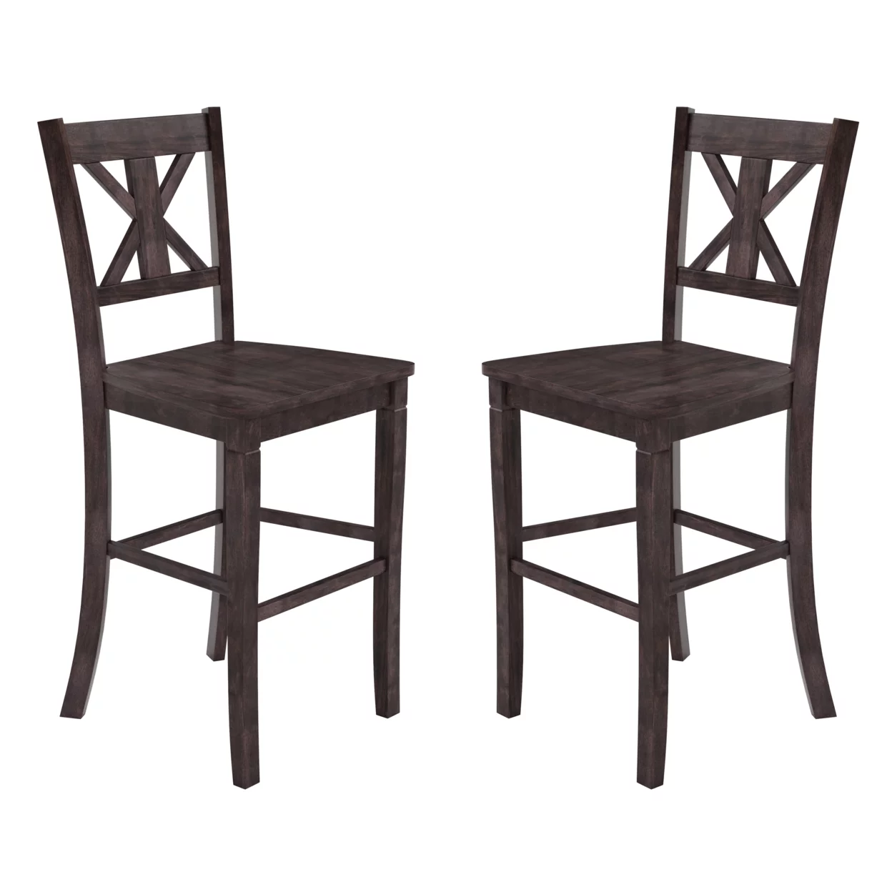 2 Piece Bar Stools, X Design Wood Back, Rustic Gray
