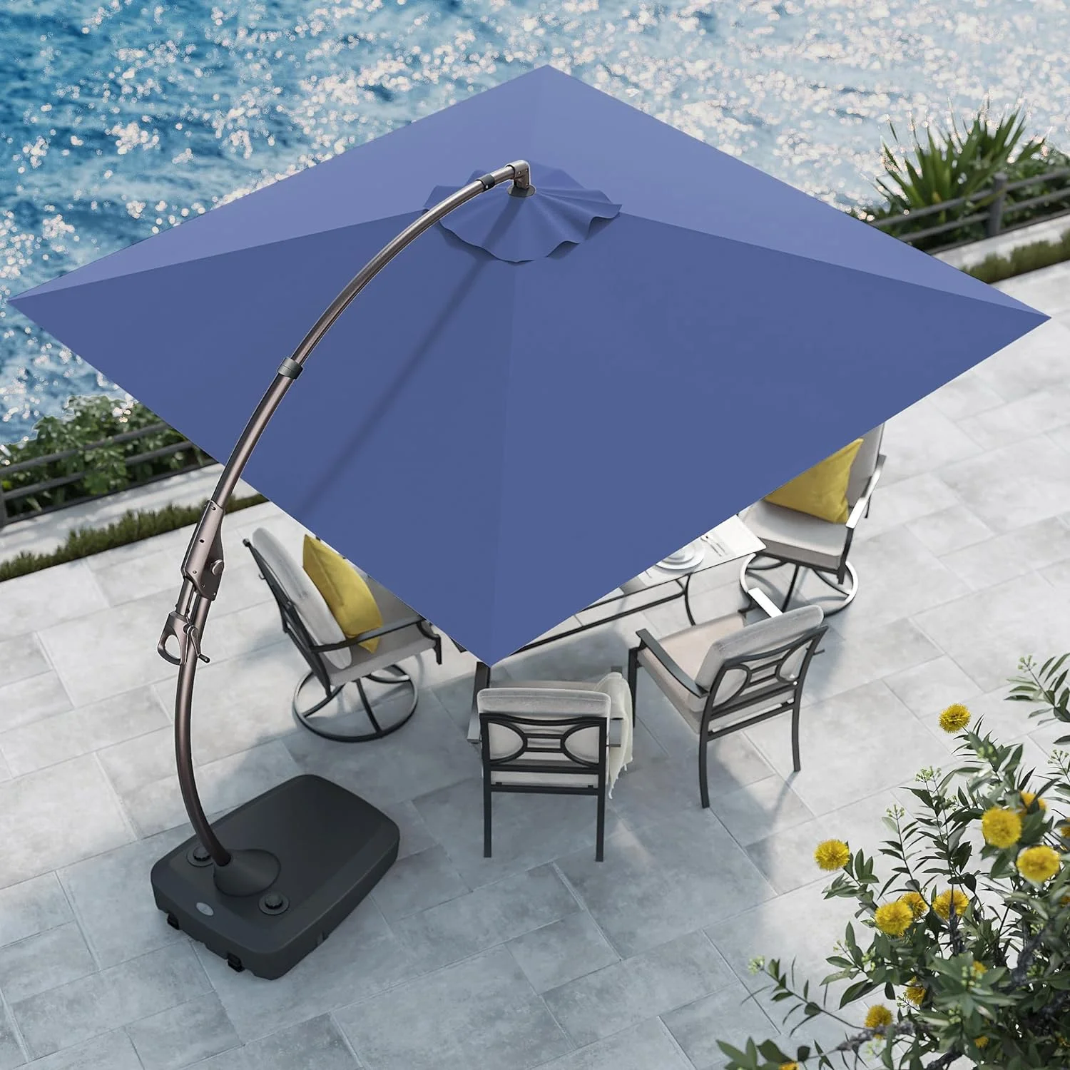 Grand Patio 10x10 Ft Deluxe Patio Aluminum Offset Umbrella with Base, Large Rectangular Outdoor Cantilever Umbrella, Navy Blue