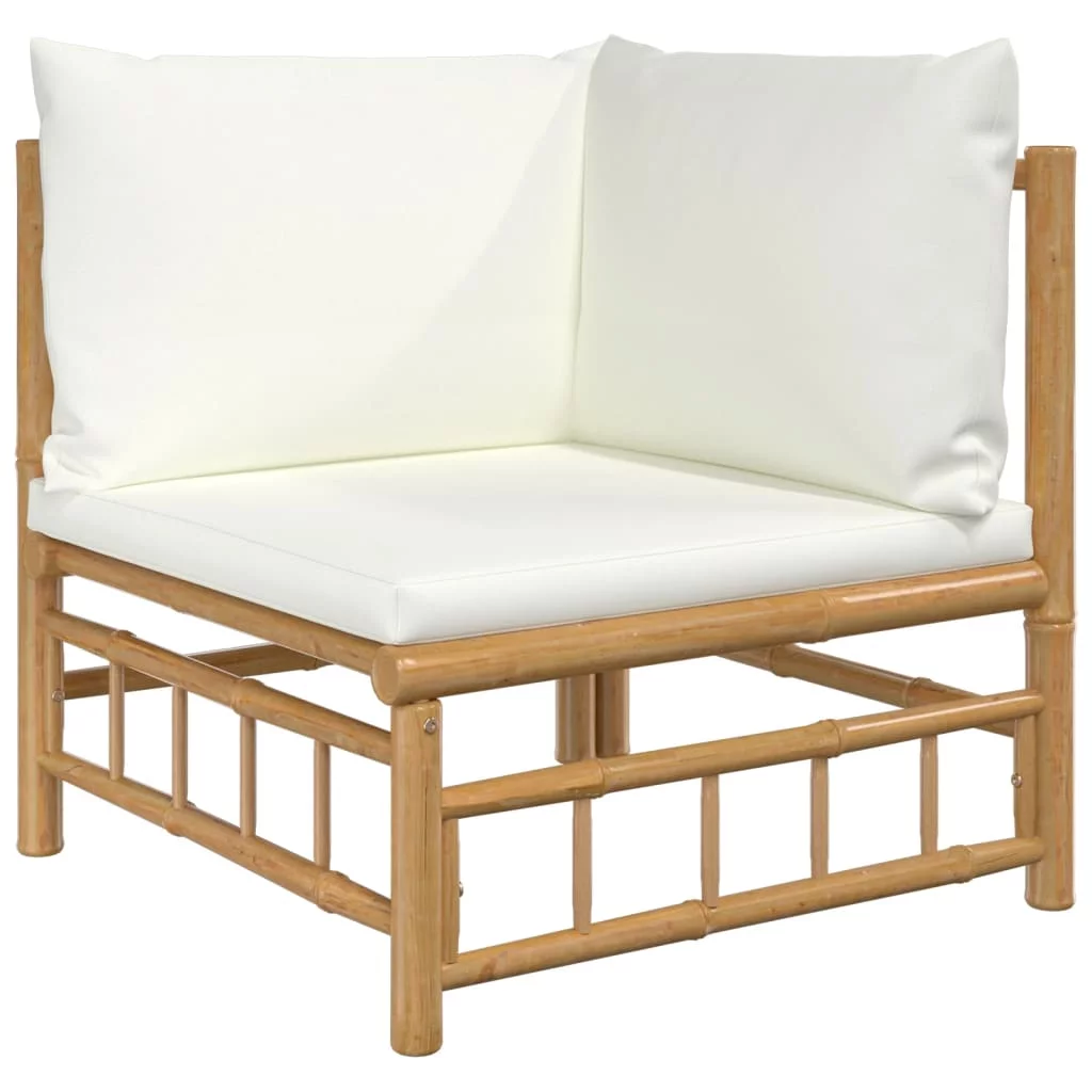 Dcenta 5 Piece Patio Set with White Cushions Bamboo