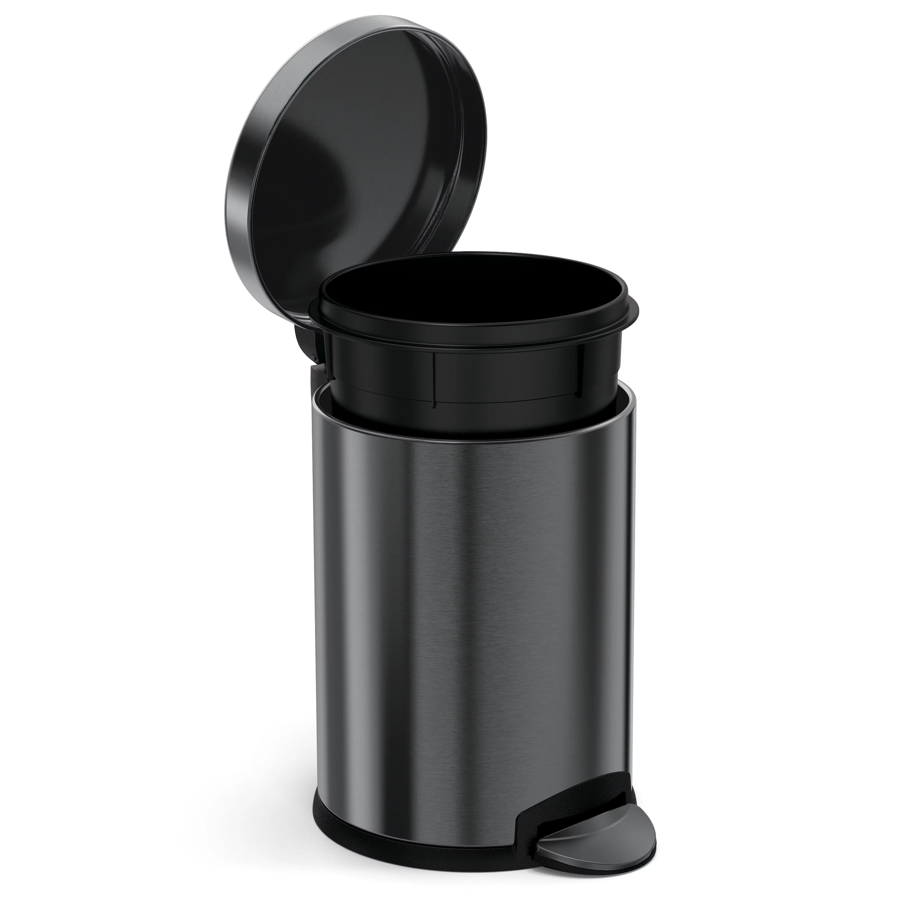 simplehuman 4.5 Liter / 1.2 Gallon Round Bathroom Step Trash Can, Black Stainless Steel