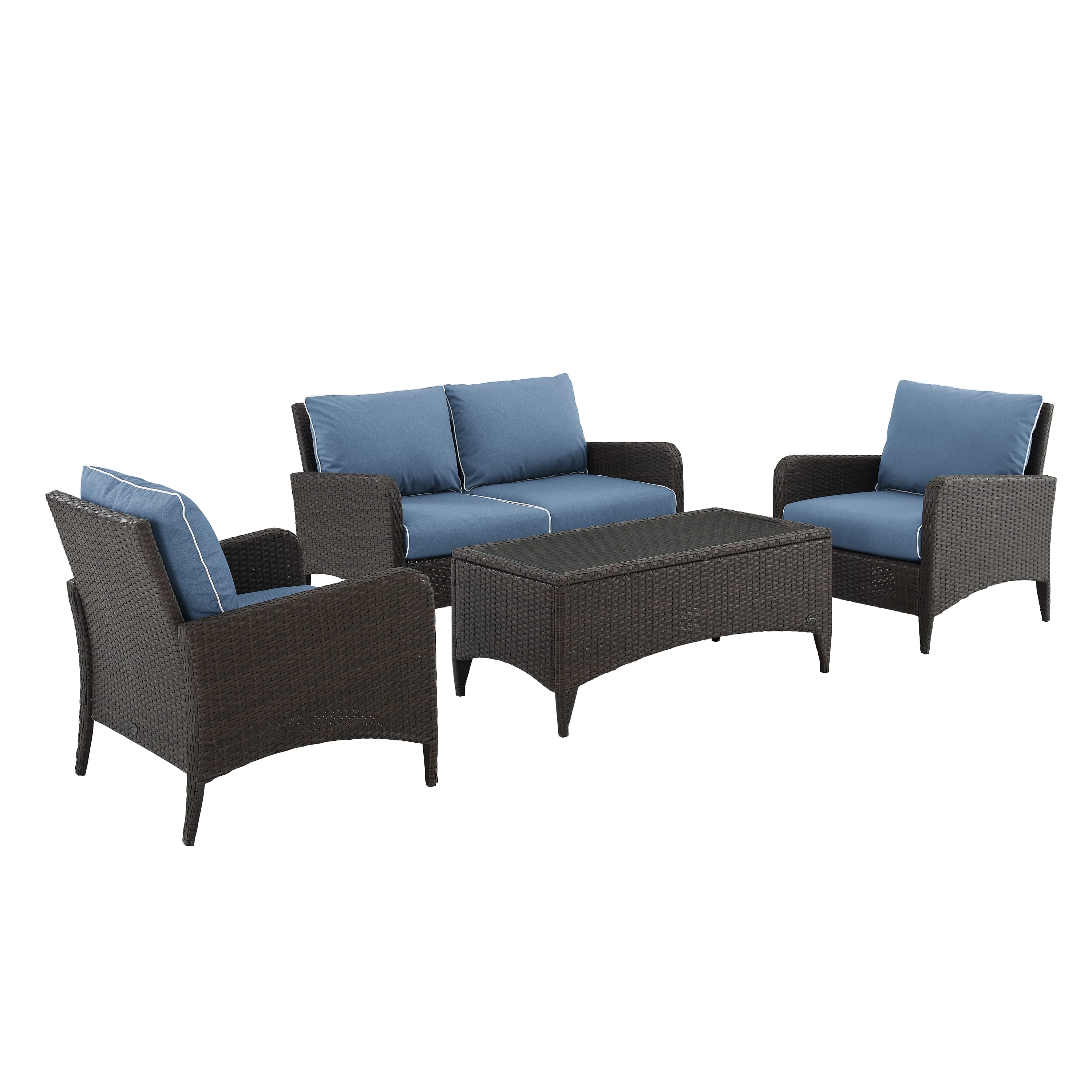 Crosley Kiawah 4 Piece Outdoor Wicker Conversation Set in Blue