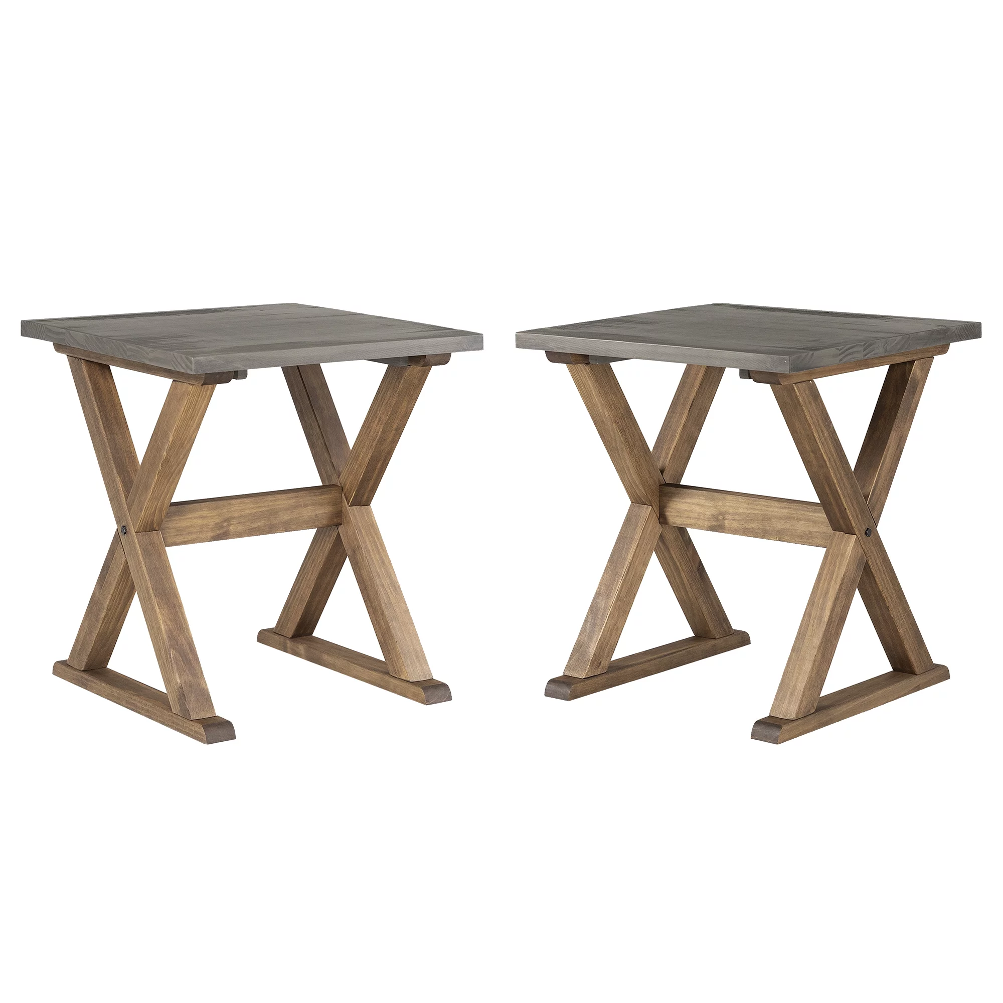 Walker Edison Rustic Farmhouse Distressed Wood Side Table, Set of 2, Grey/Brown