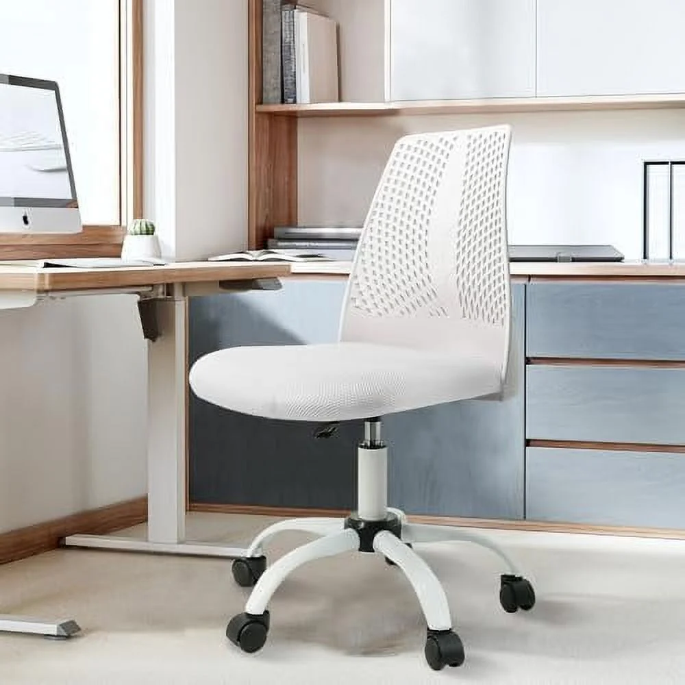 ZFGSUIJN Armless Desk Wheels Cute Home Office Arms  Ergonomic Adjustable Swivel Rolling Task  Comfy Mesh Mid Back Computer Work Vanity Chair for Small Spaces ()