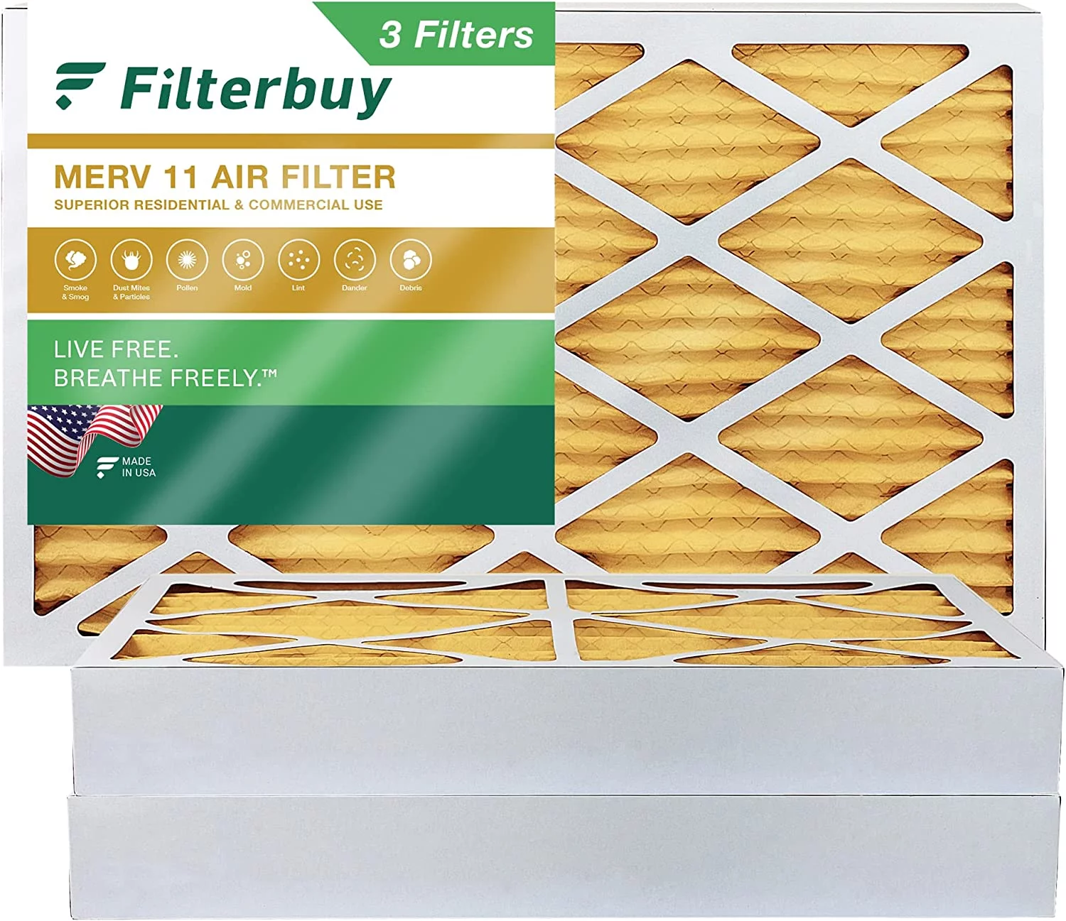 Filterbuy 13x21.5x4 MERV 11 Pleated HVAC AC Furnace Air Filters (3-Pack)