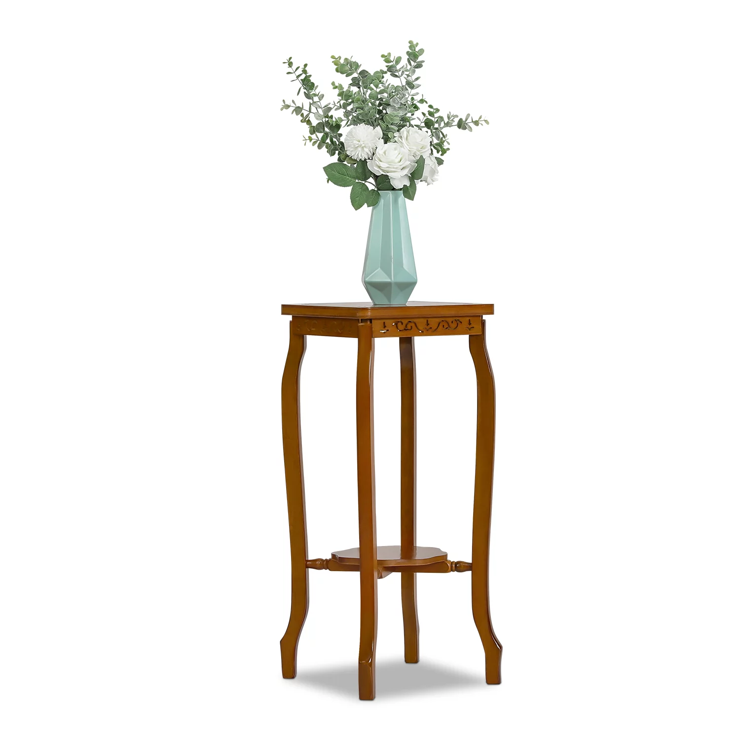 MoNiBloom Bamboo 2 Tiers Plant Stand, Brown, for Garden - Antique Carving Flower Display Rack