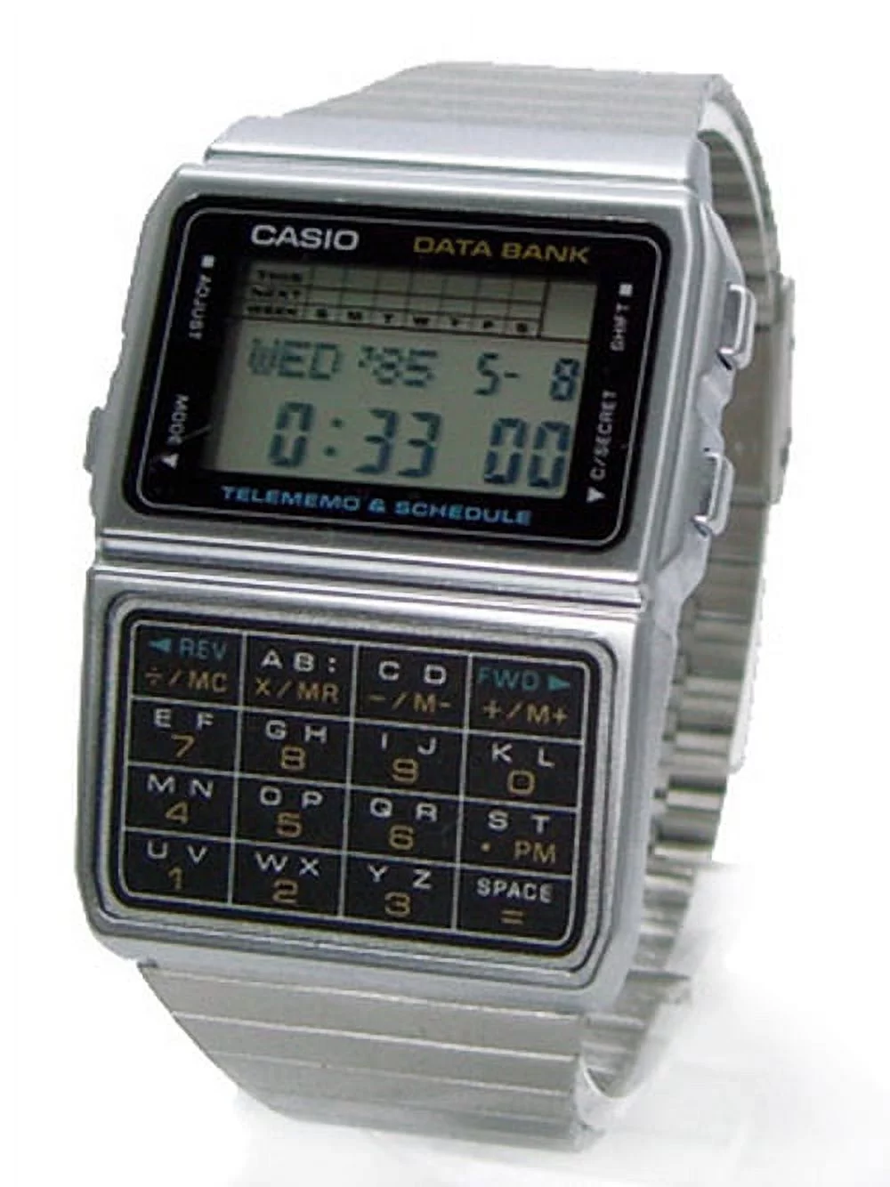 DBC610A-1A Men's Vintage Stainless Steel Band 50 Telememo Calculator Watch