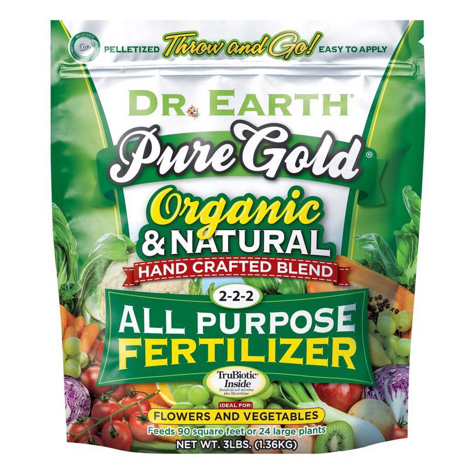 1 Pc, Dr. Earth Pure Gold Organic Fruits/Vegetables 2-2-2 Fertilizer 3 Lb