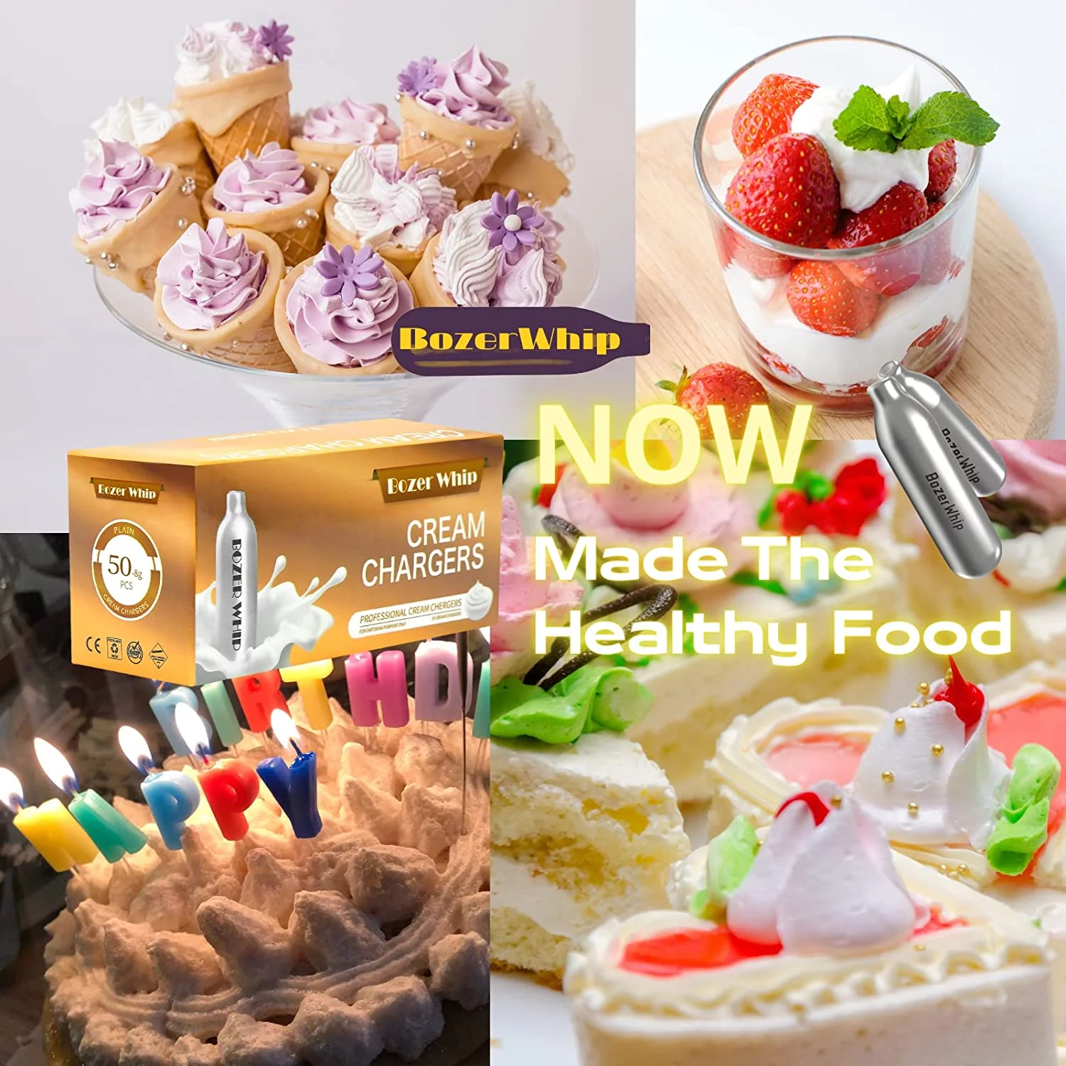 BozerWhip 600 Count Whipped Cream Charger N2O Cartridges 8 garm Nitrous Oxide Chargers ( 12x50 Count )