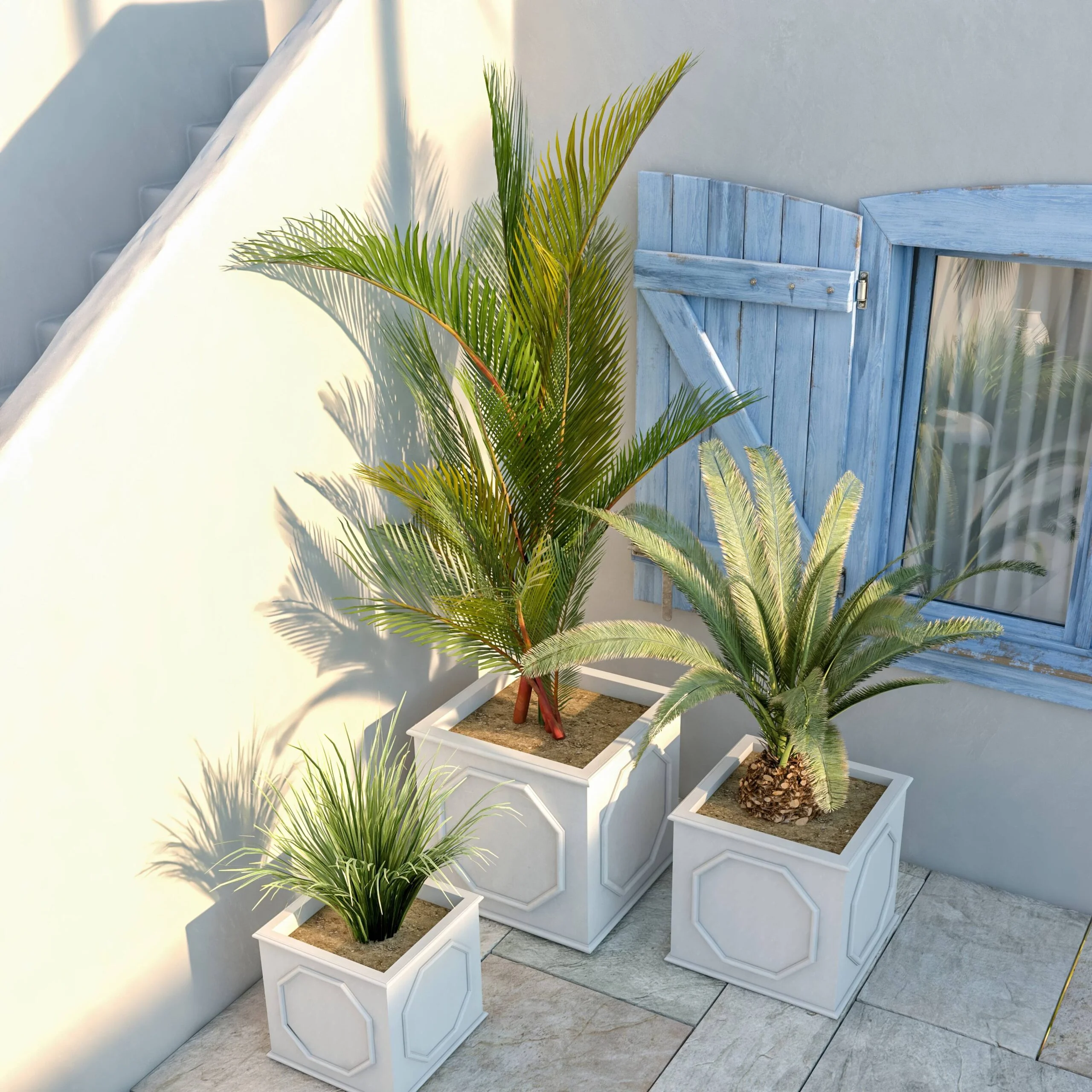 LeisureMod Sprout 7-Piece Fiberstone and MGO Clay Planter Set, Mid-Century Modern Square Planter Pot for Indoor and Outdoor (White)