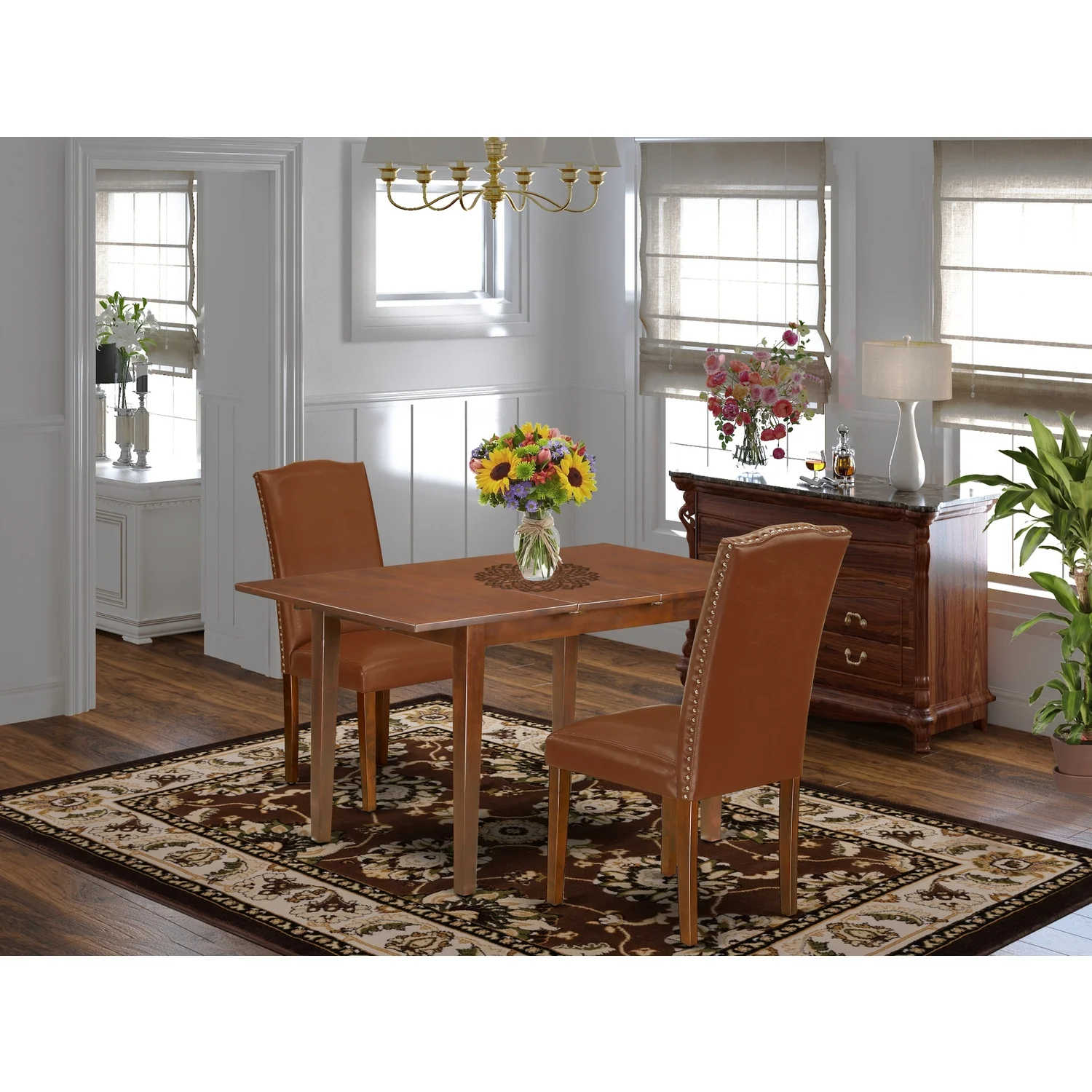 East West Furniture Picasso 3-piece Wood Dining Set in Mahogany