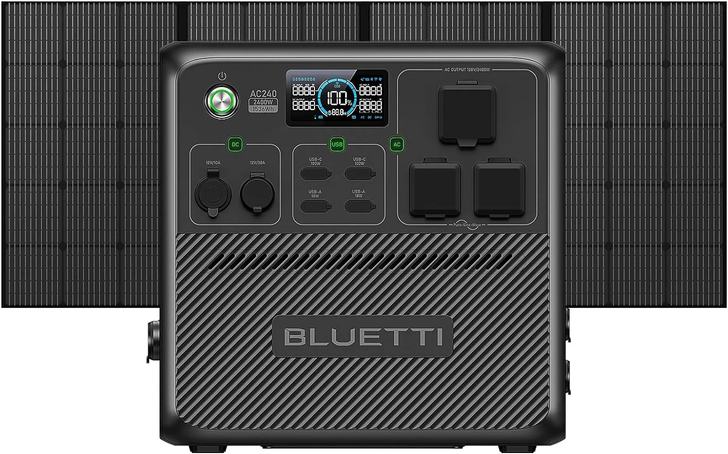 BLUETTI Solar Generator AC240 with 350W Solar Panel,1536Wh/2400W Capacity, Expandable to 10136Wh, for Camping, Home, RV, Emergency Power