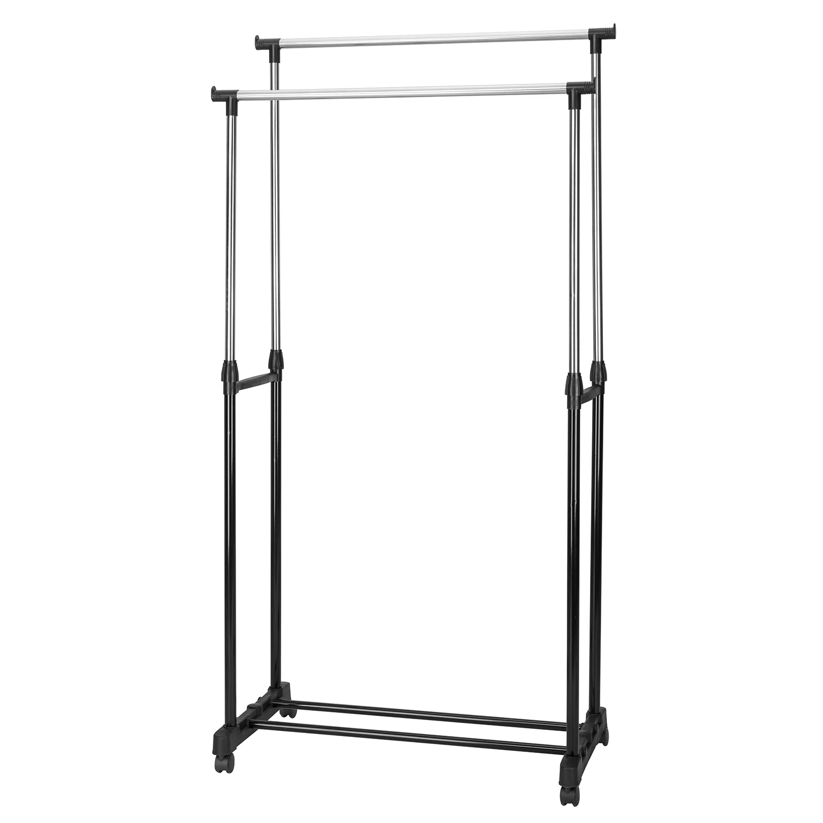 Ktaxon Adjustable Rolling Garment Rack Double Bar Hanger,Black & Silver