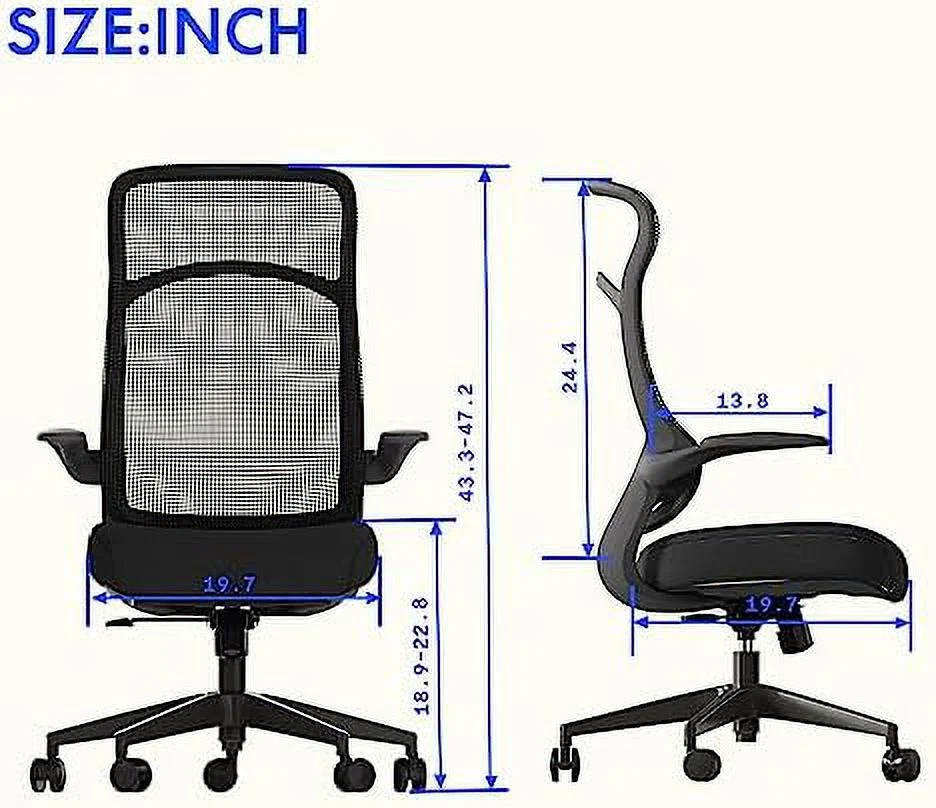 TJUNBOLIFE Office Chair HIgh Back Swivel Computer Chair with Rotable Armrests Height Adjustable Home Office Desk Chair with Wheels (Gray