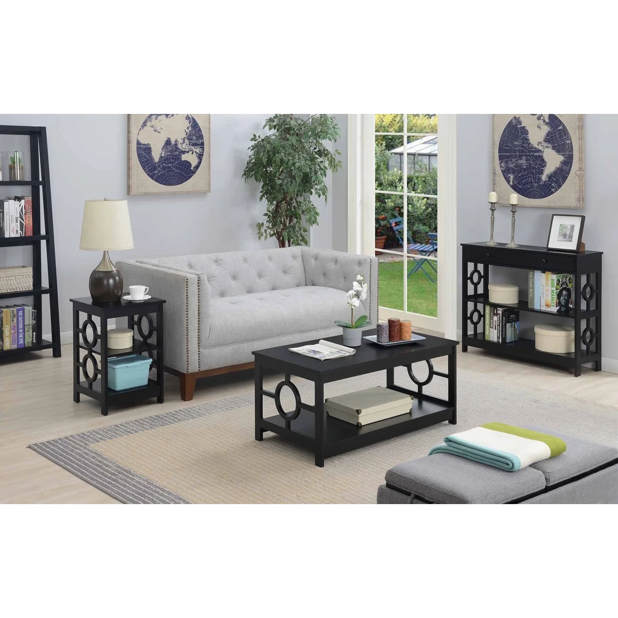 Convenience Concepts Ring 1 Drawer Console Table in Black Wood Finish