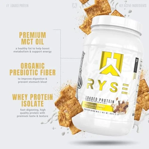 RYSE Up Supplements Loaded Protein Powder | 25g Whey Protein Isolate & Concentrate | with Prebiotic Fiber & MCTs | Low Carbs & Low Sugar | 27 Servings (Cinnamon Toast)